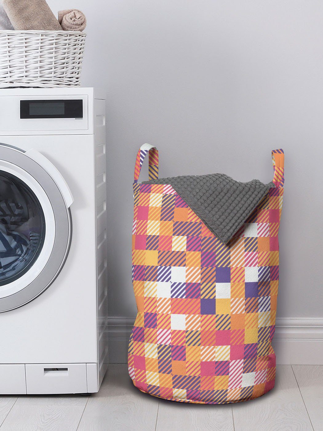 buntes Abstrakt Kordelzugverschluss Waschsalons, Abakuhaus für Modernes Griffen Wäschekorb Mosaik mit Wäschesäckchen