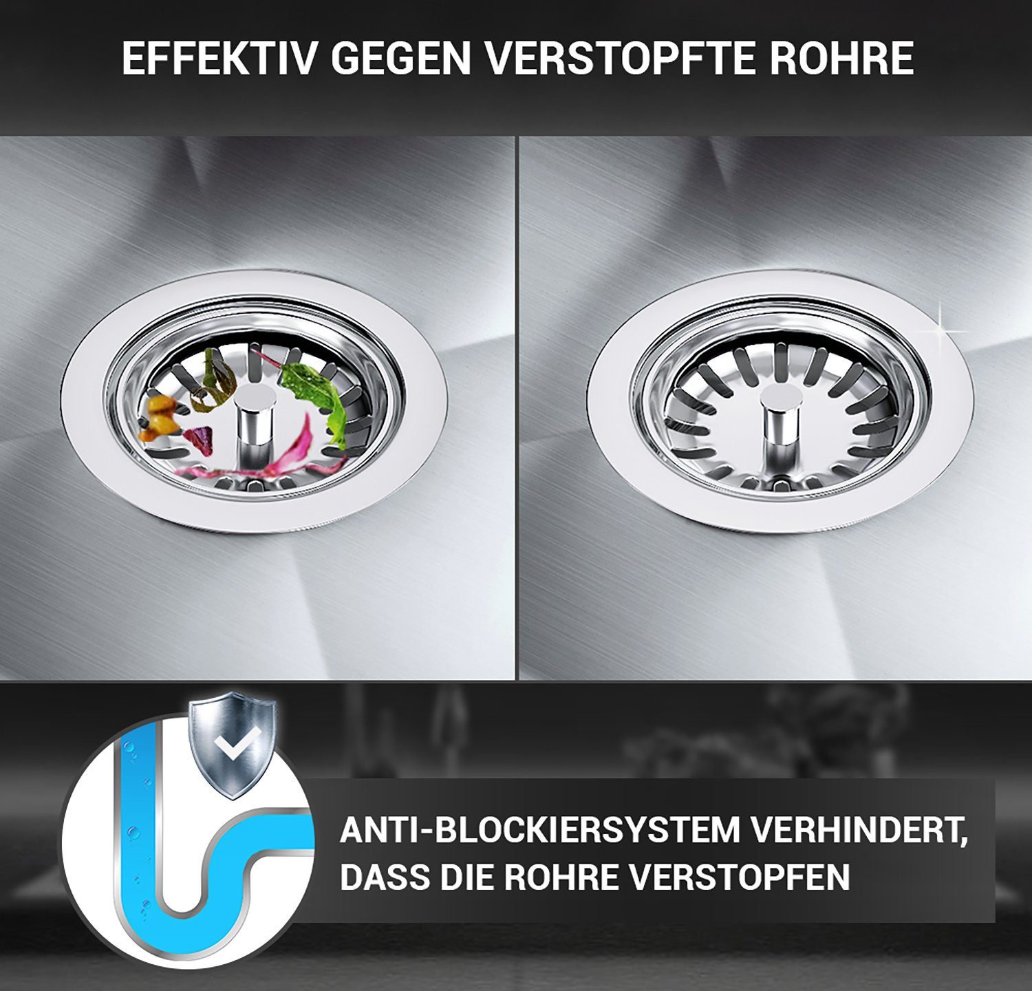 AQUADE Siebventil Siebkorb-Excenterventil 114mmØ für Spüle, mit Raumschaffer Überlauf und Drehbetätigung