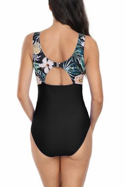 B.X Schwimmanzug Damen summer sexy durchscheinend Bedruckter Mesh rückenfrei Badeanzug ärmellos einteiliger Bikini mit Raffungen und Shaping-Effekt(1tlg)