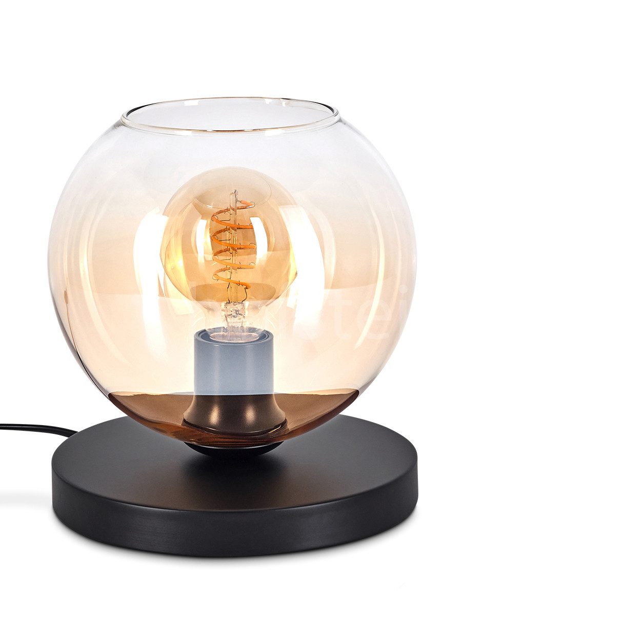 hofstein Tischleuchte Tischlampe aus Metall/Glas in Schwarz/Bernstein/Klar, günstig online kaufen