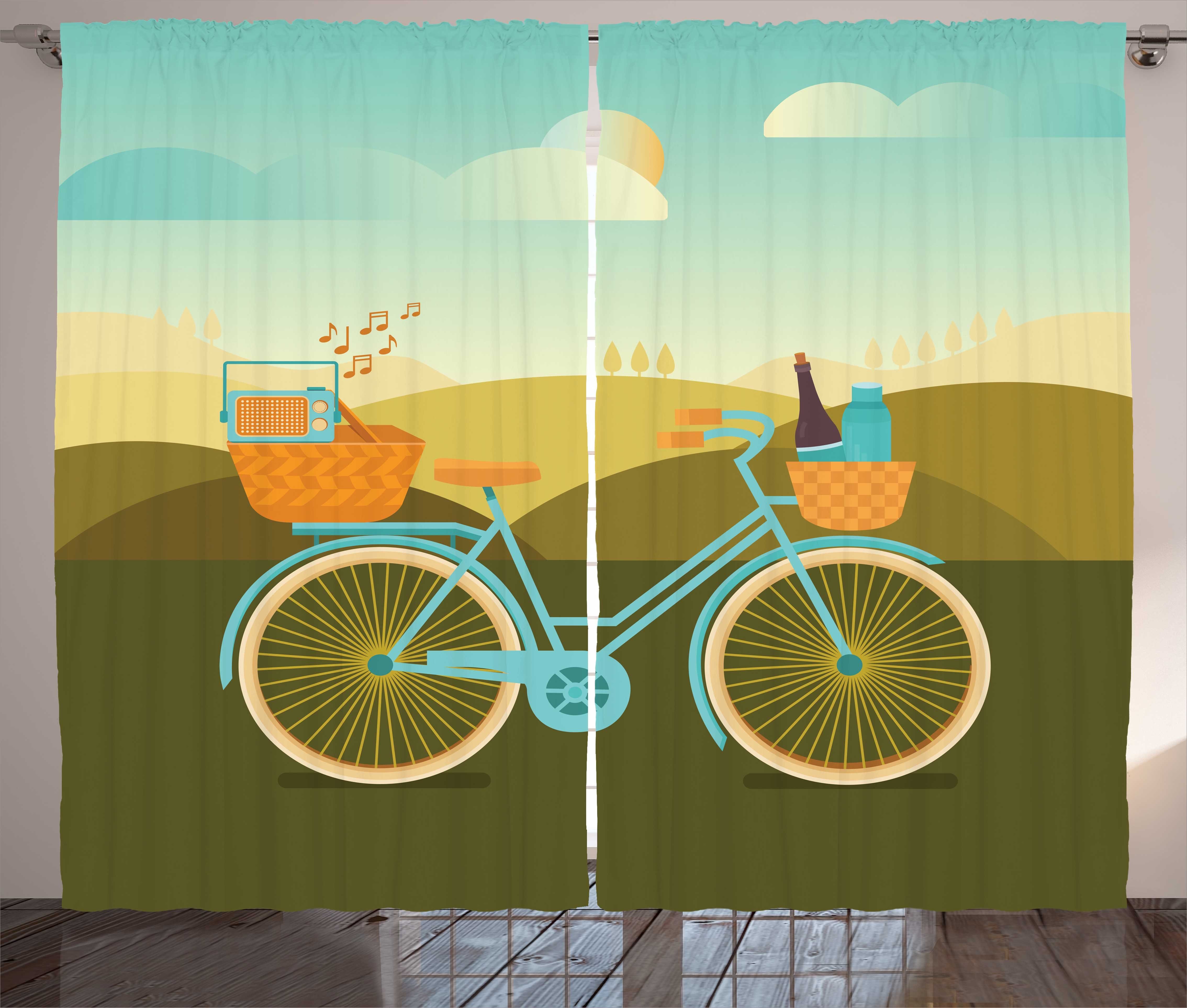 Themed Fahrrad Kräuselband Abakuhaus, Schlaufen und Schlafzimmer Haken, Picknick Gardine Bike Camping mit Vorhang