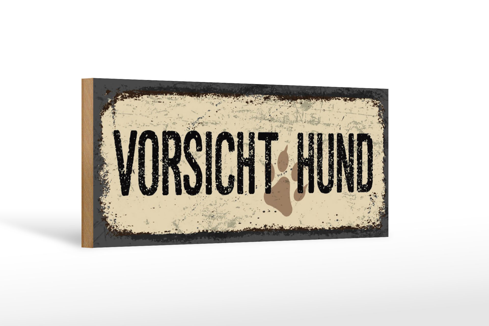 Holzbild Hinweis 27x10 cm Vorsicht Hund