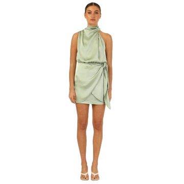 ZWY Satinkleid Neckholder-Kleid aus Satin,Wickelrock,brautjungfernkleider grün (Größe: M-XL) Modischer kurzer Rock aus Satin zum Binden
