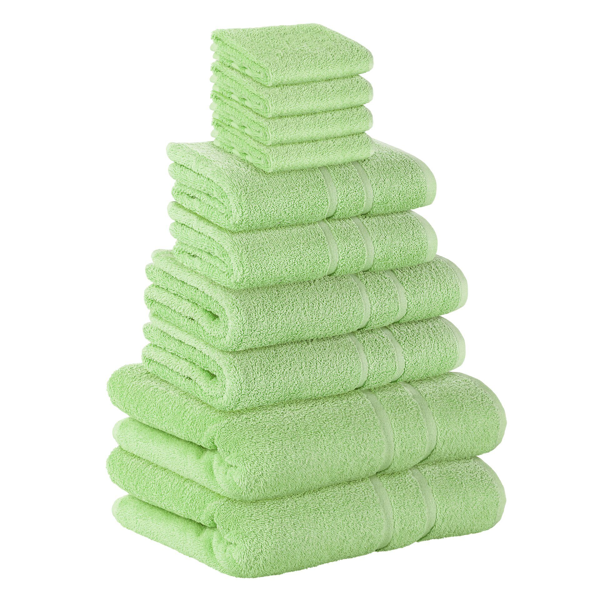 StickandShine Handtuch Set Gästehandtuch Baumwolle Frottee Pack, (12 Duschtücher Hellgrün Baumwolle als GSM 12er 500 2x 2x 500 4x GSM Teilig) 2x verschiedenen Handtücher Badetücher (Spar-set), Farben SET in 100% 100% Handtuch