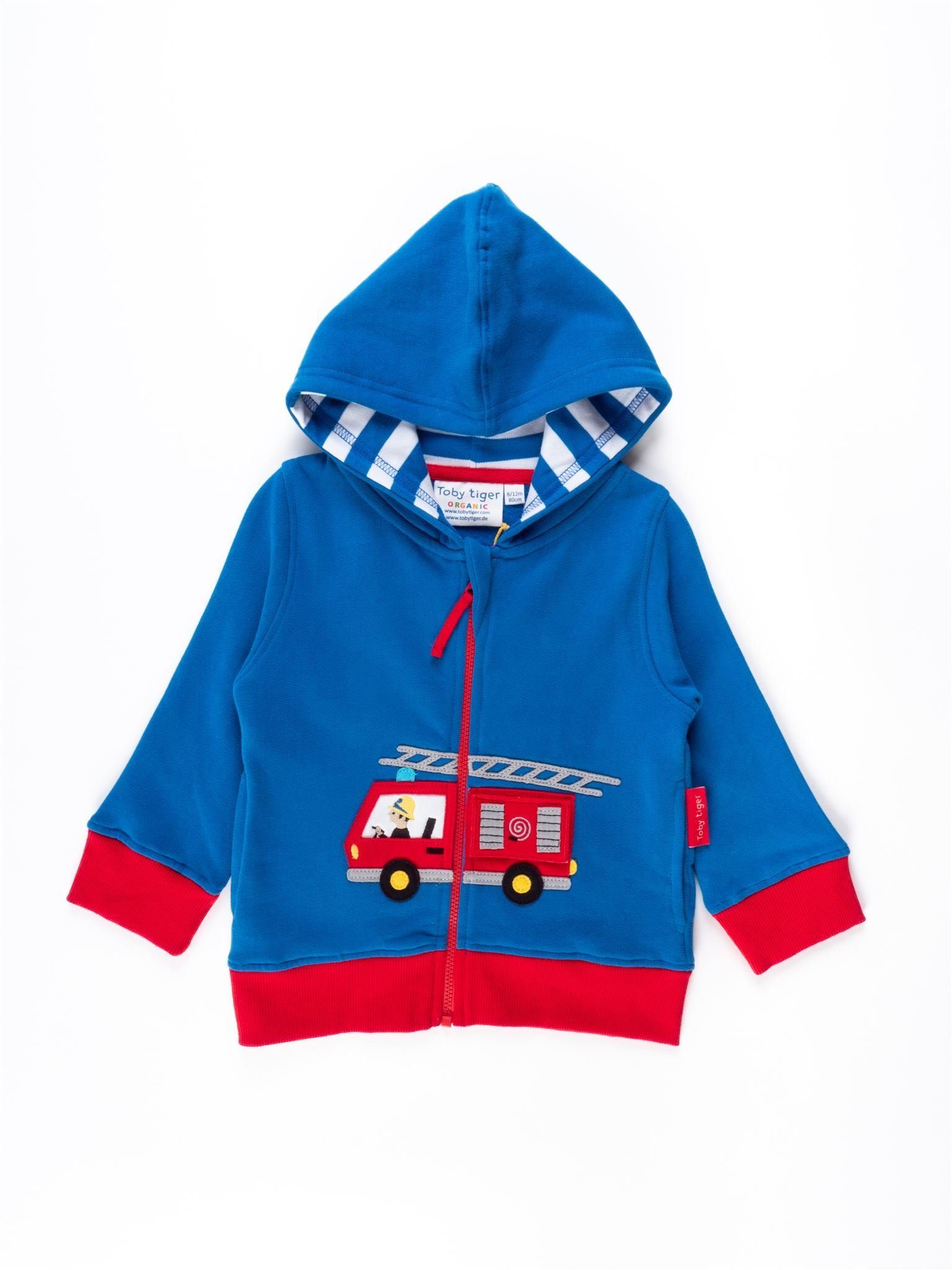 Toby Tiger Kapuzensweatjacke Sweatjacke mit Feuerwehrauto Print