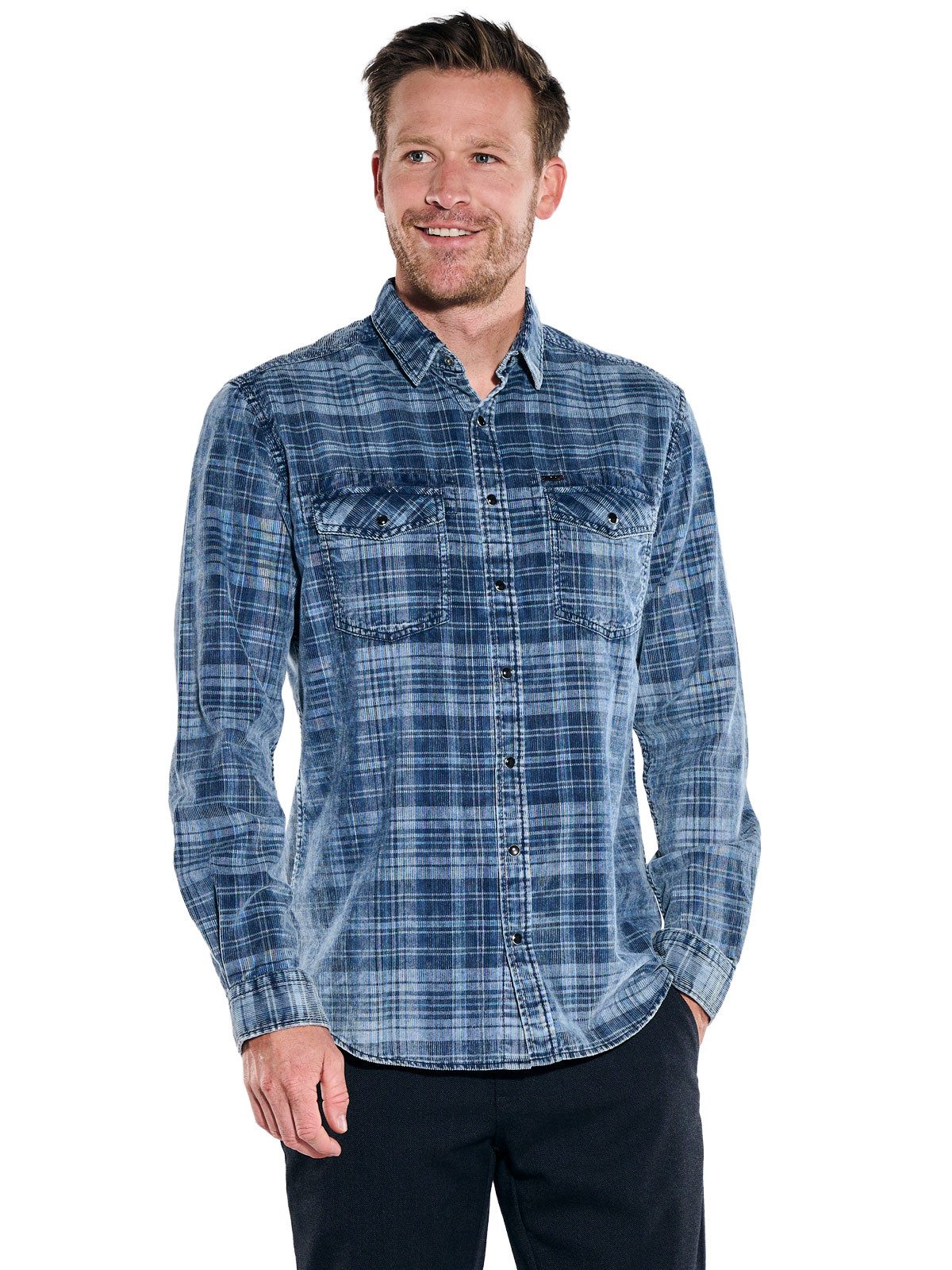 Engbers Langarmhemd Herren Karohemd, Indigoblau