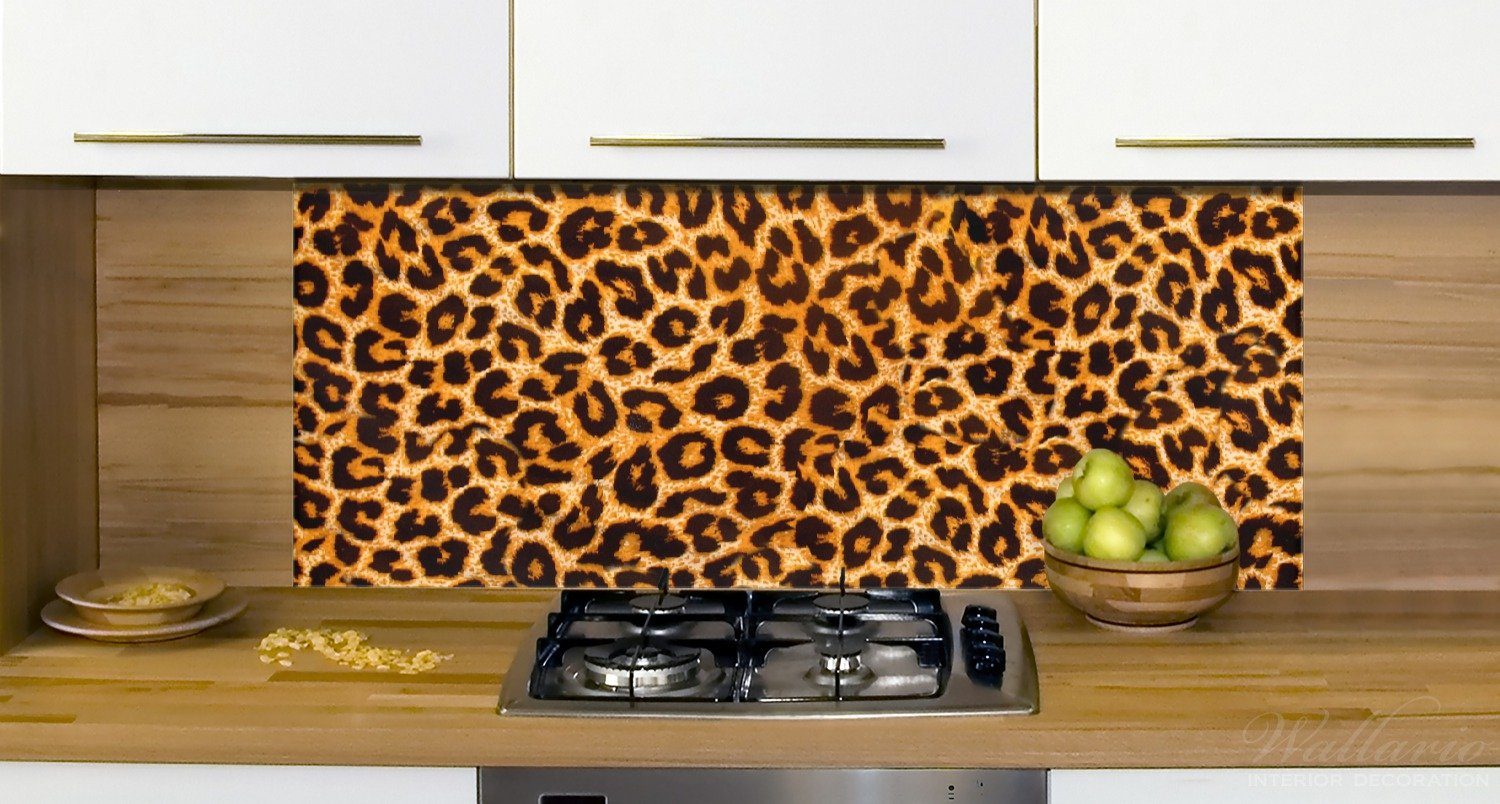 Leopardenmuster Wallario Küchenrückwand in orange (1-tlg) schwarz,