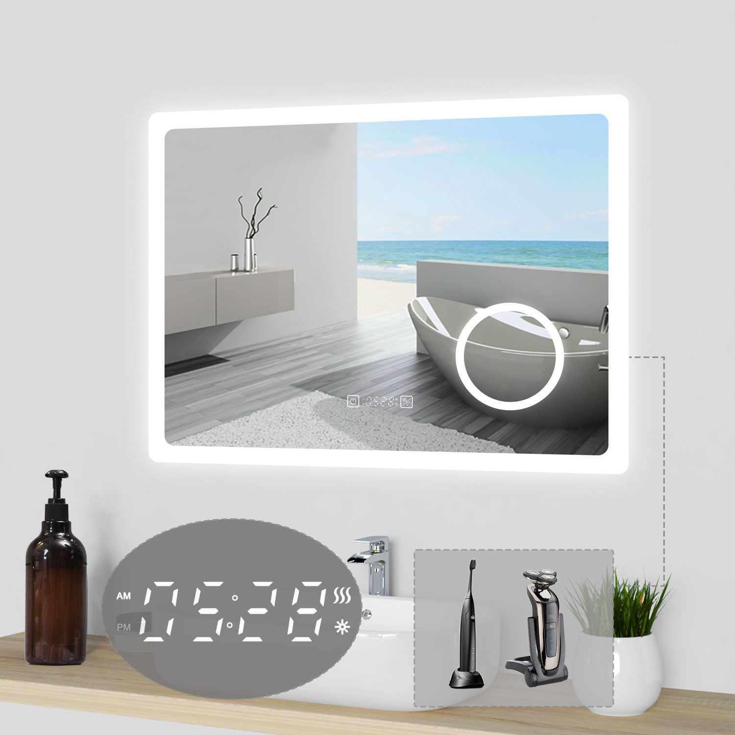 duschspa Badspiegel LED Spiegel mit Steckdose 3x Schminkspiegel Kalt/Neutra günstig online kaufen