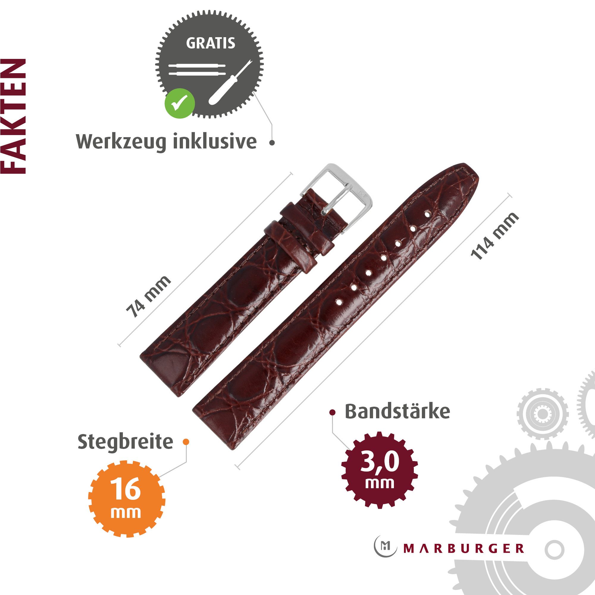 MARBURGER Uhrenarmband 16mm Leder Kroko (Caiman) Prägung – Bild 3 von 5