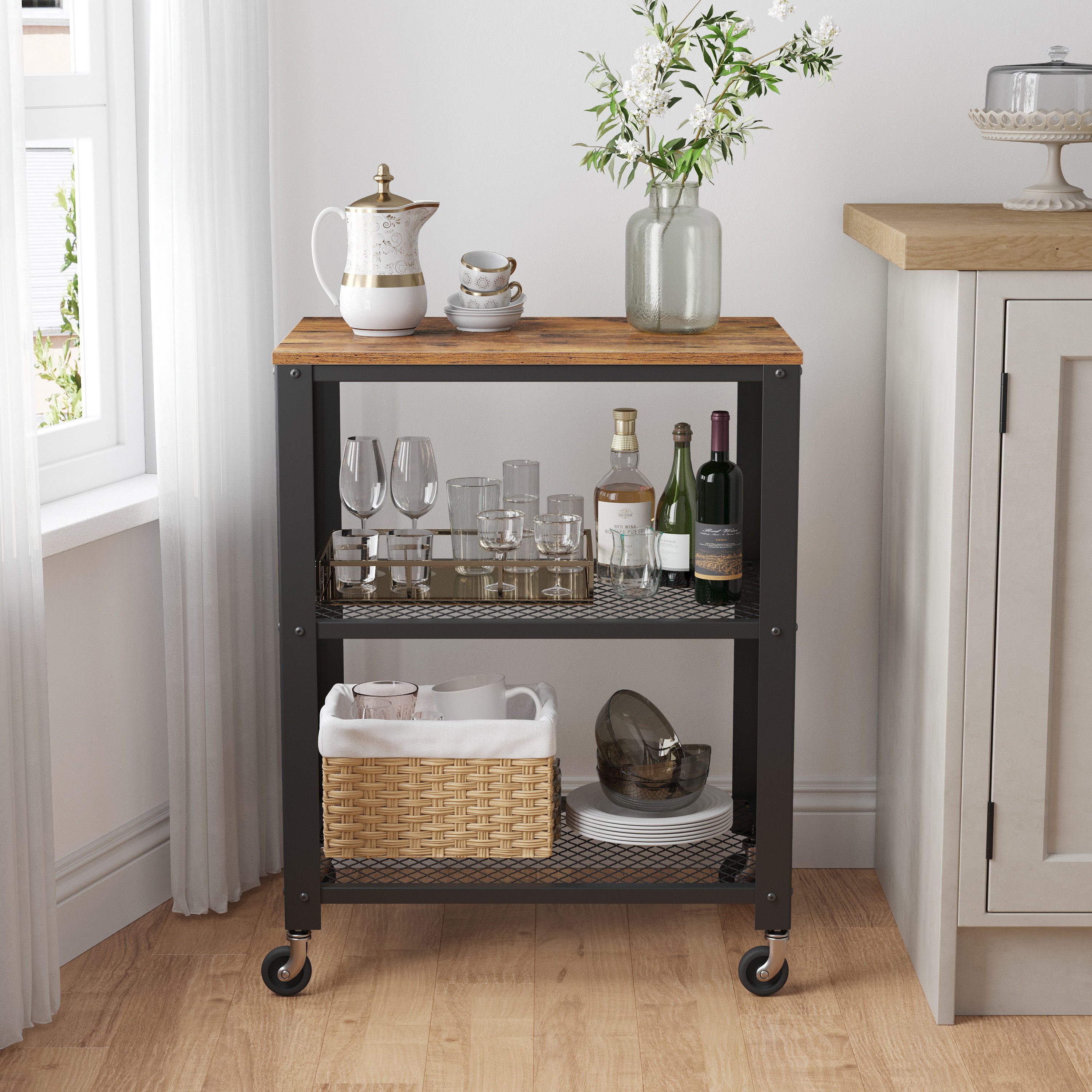 VASAGLE Servierwagen, Beistellwagen, 60 x 76,5 x 40 cm (BxHxT), 3-Ebenen günstig online kaufen