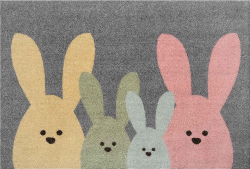 Fußmatte »Bunny Family«, HANSE Home, rechteckig, Höhe: 7 mm, Waschbar, Hasen, Tiermotiv, Robust, Pflegeleicht, Rutschfest