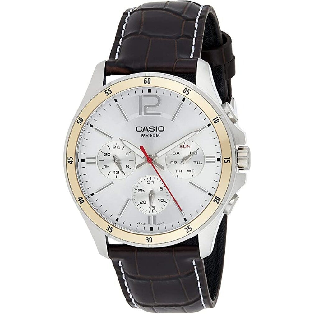 Luxusuhr Herren Analog Quarz Uhr mit Leder Armband MTP-1374L-7