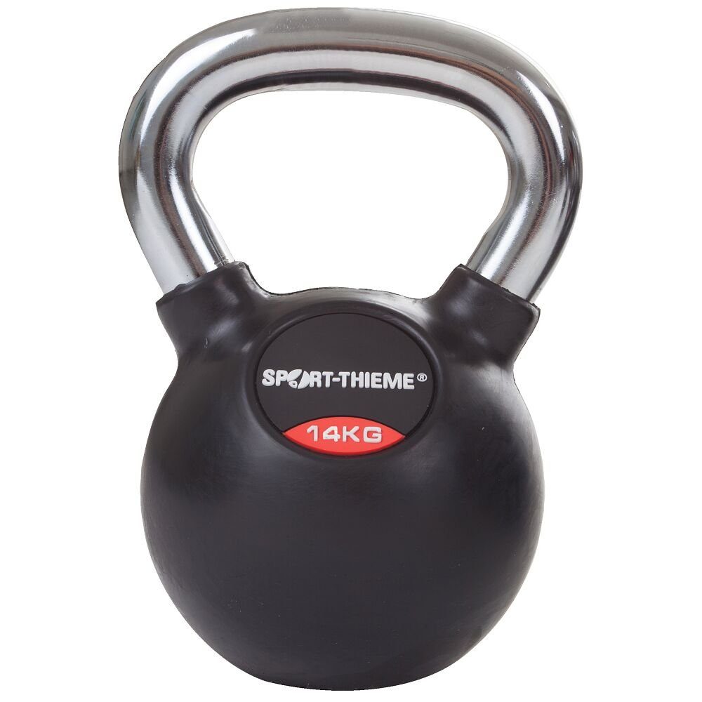 Sport-Thieme Kettlebell Kettlebell Gummiert mit glattem Chrom-Griff, Ideal für Schwungübungen 14 kg