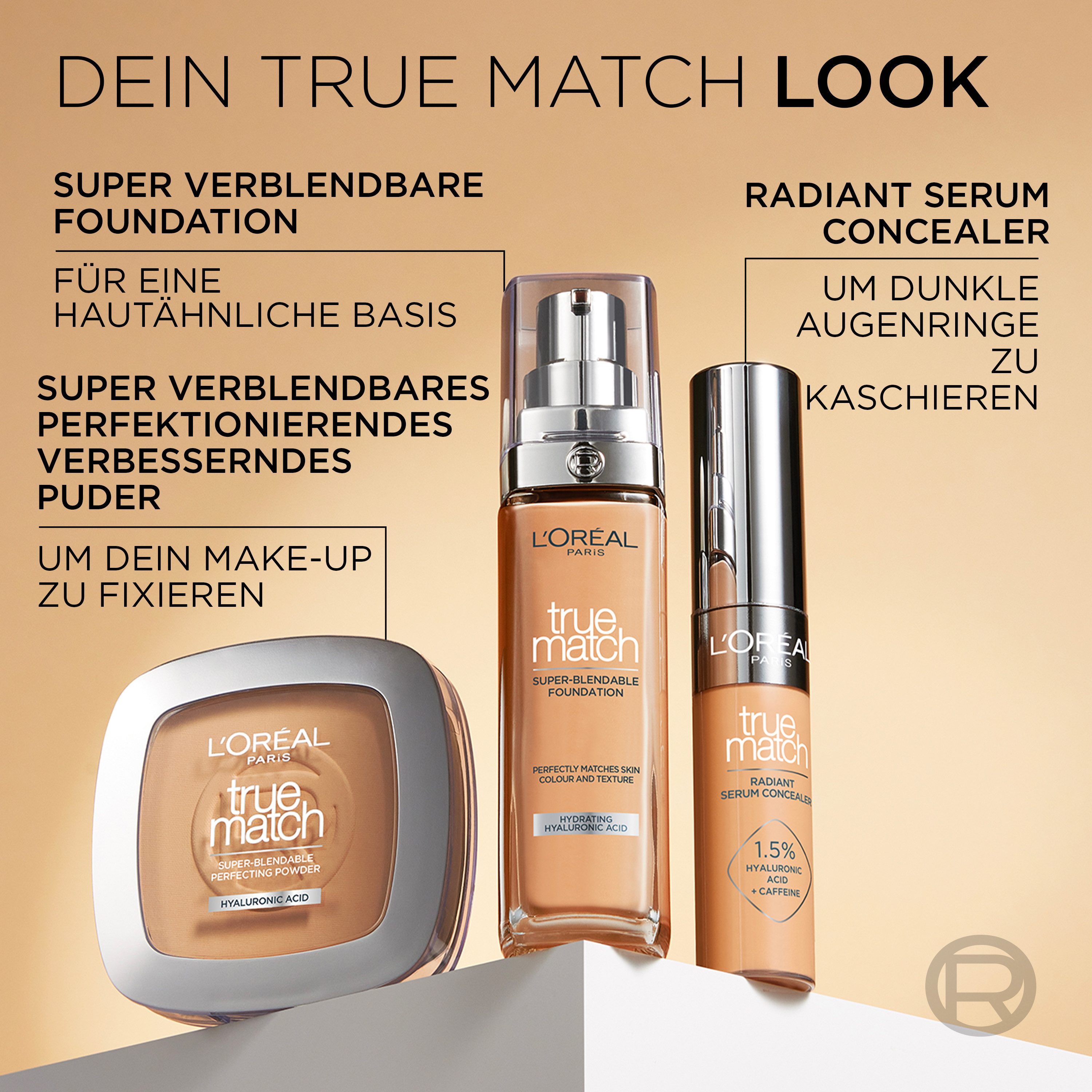 L'ORÉAL PARIS Foundation L'Oréal Paris True Match Foundation, Spendet Feuchtigkeit, mittlere Deckkraft, passt sich dem Hautton an.