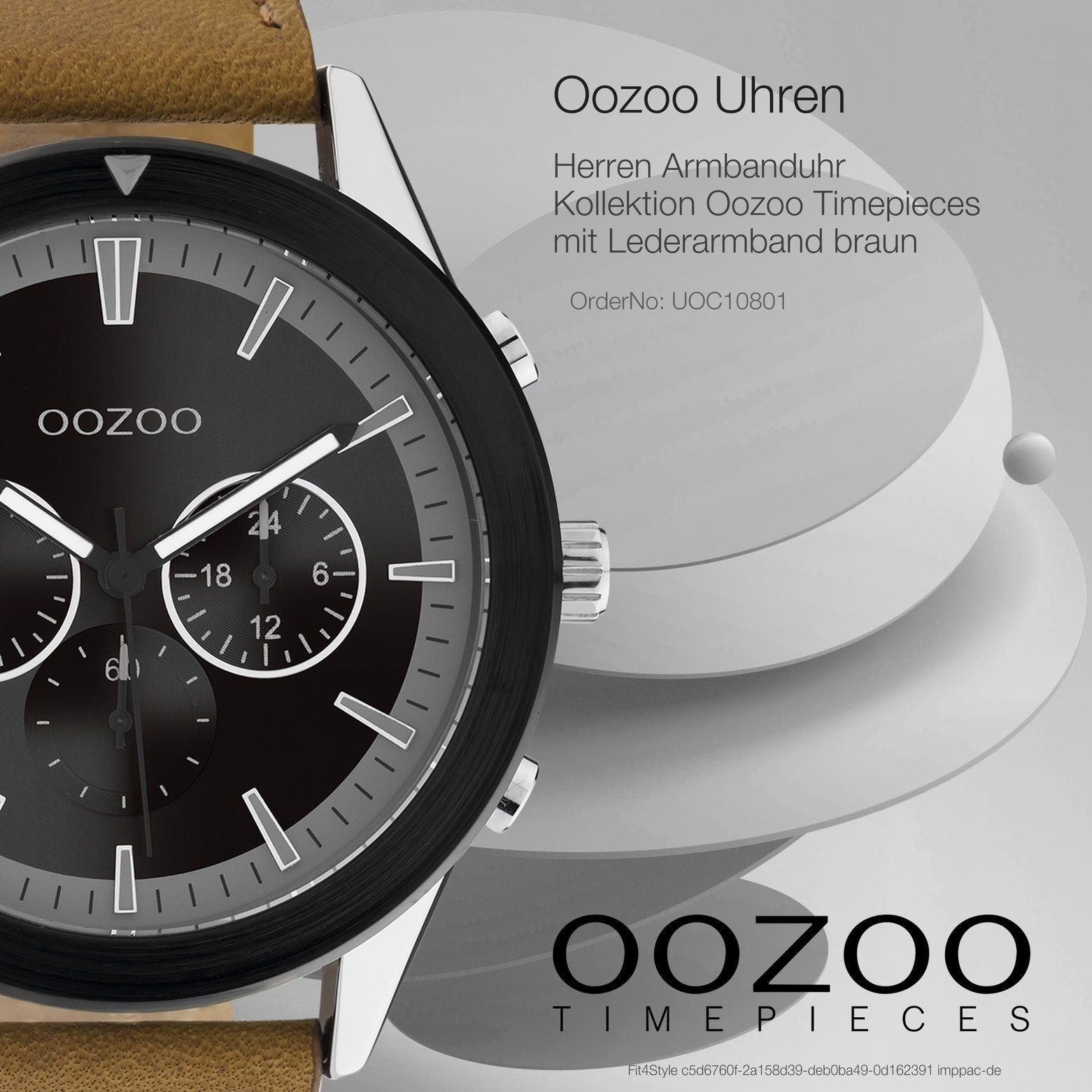 rund, Lederarmband, groß Herrenuhr Oozoo OOZOO Quarzuhr Armbanduhr Sport-Style Herren Analog, (ca. braun 45mm)