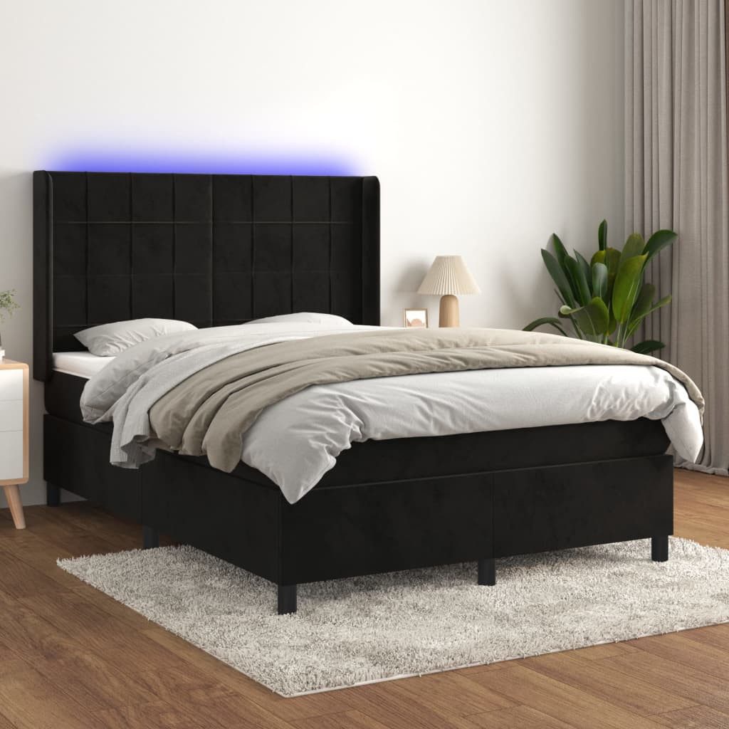 vidaXL Boxspringbett Boxspringbett mit Matratze LED Schwarz 140x200 cm Samt günstig online kaufen