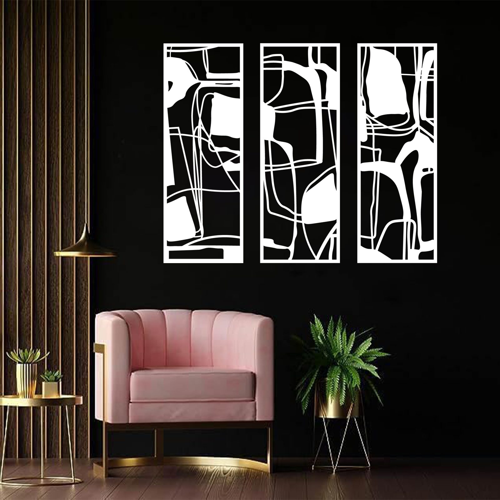 Jumpeak Wanddekoobjekt 3x Metalllinie Geometrisches Wanddekor, unregelmäßig, abstrakt, Hergestellt aus Metall,Schwarz,weiß, 40×100cm(jede)