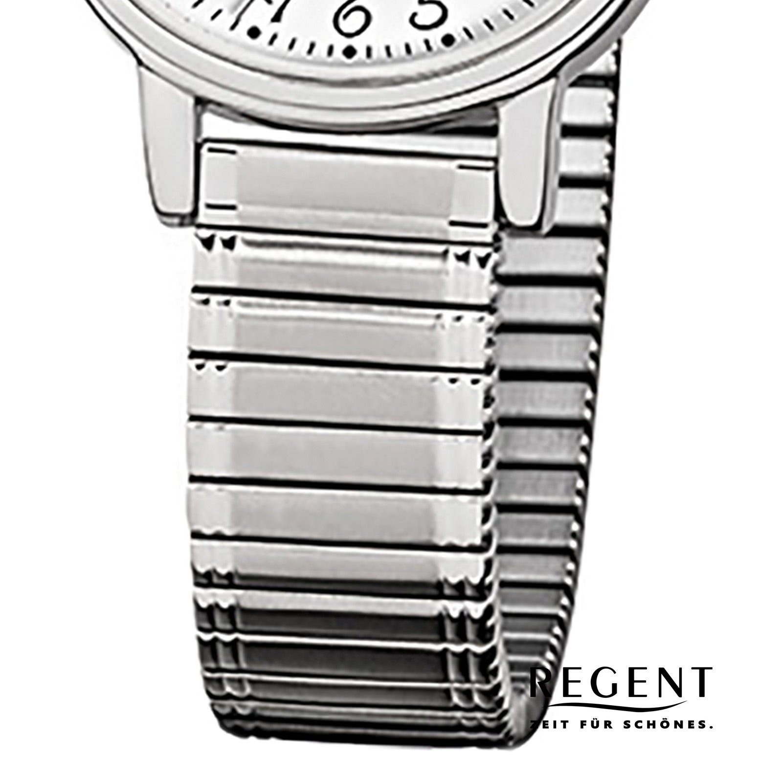 Armbanduhr Regent Analog Damen (ca. 30x25mm), Regent F-891, Edelstahlarmband klein oval, Quarzuhr silber Damen-Armbanduhr