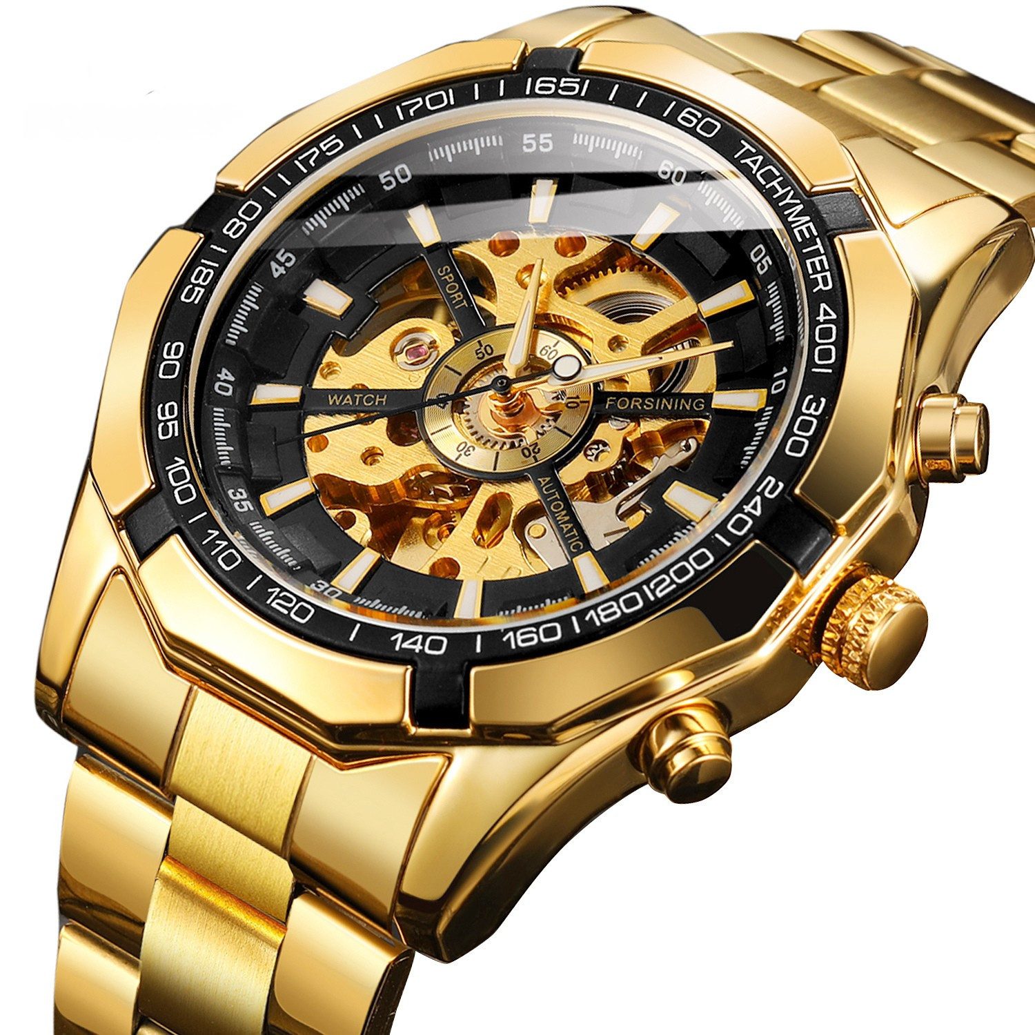 Rötting Design Automatikuhr Herrenuhr Armbanduhr Marke Forsining schwarzes Ziffernblatt, (1-tlg), Edelstahl, Skelett