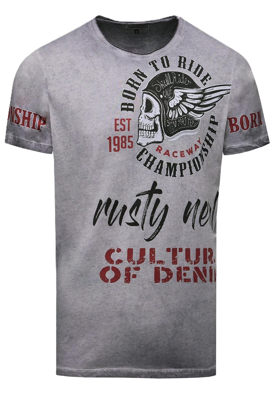 Rusty Neal T-Shirt Reverse Oil Wash mit Front & Backprint Vintage Bikerwear