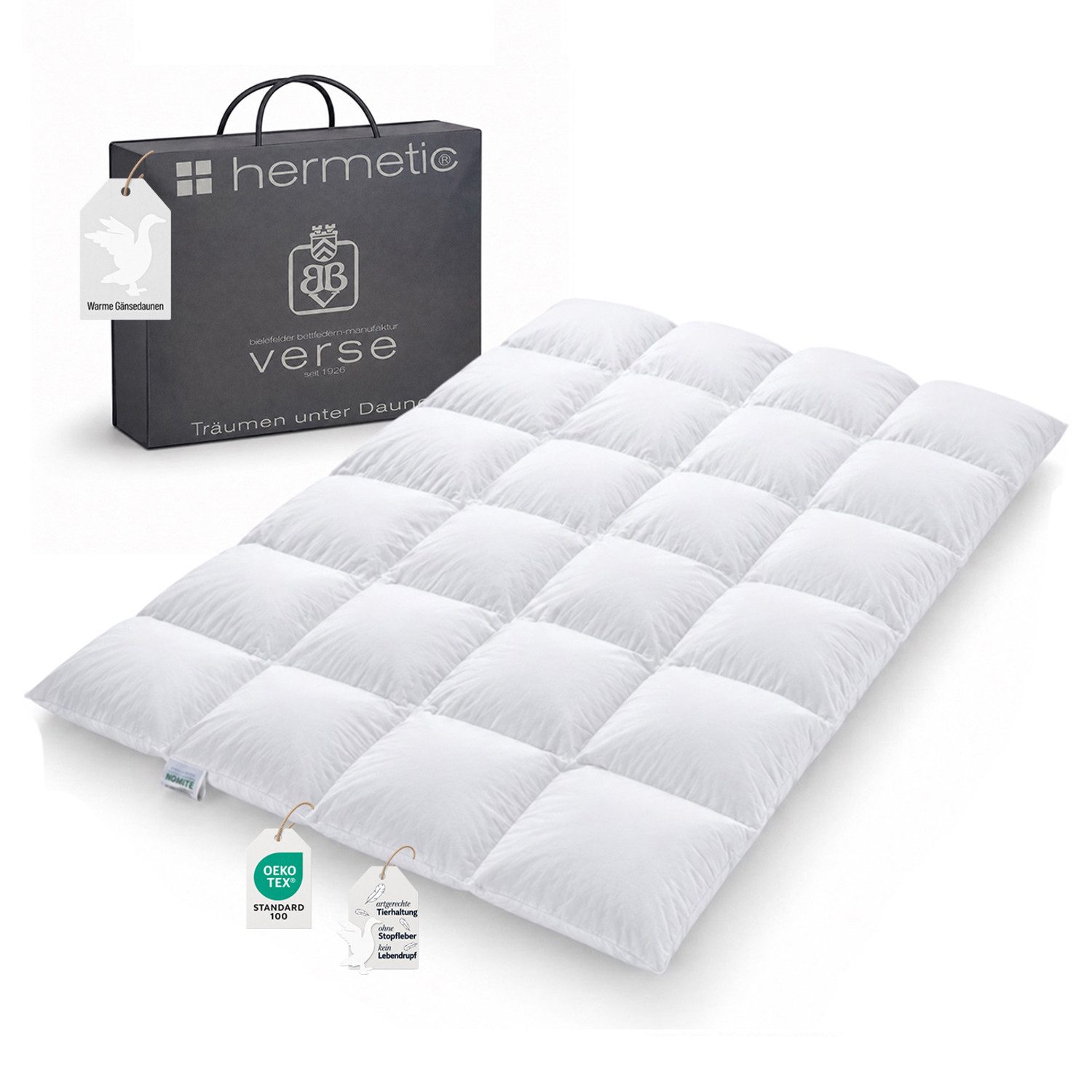 Bielefelder Bettfedern-Manufaktur Verse GmbH Daunenbettdecke Extra warme Ammerland Gänsedaunen Bettdecke Daunendecke 135x200 1080g, Füllung: 90% neue weiße Gänsedaunen Klasse1, 10% neue weiße Gänsefederchen Klasse1, Bezug: 100% Baumwolle