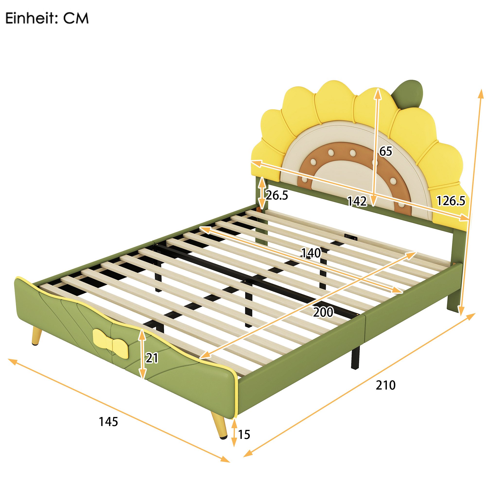 Ulife Polsterbett Kinderbett Flachbett mit Sonnenblumenform Kopfteil, Schle günstig online kaufen