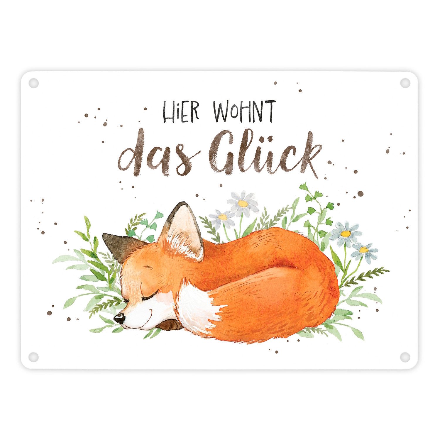 speecheese Metallschild Fuchs Metallschild in 15x20 cm in weiß mit