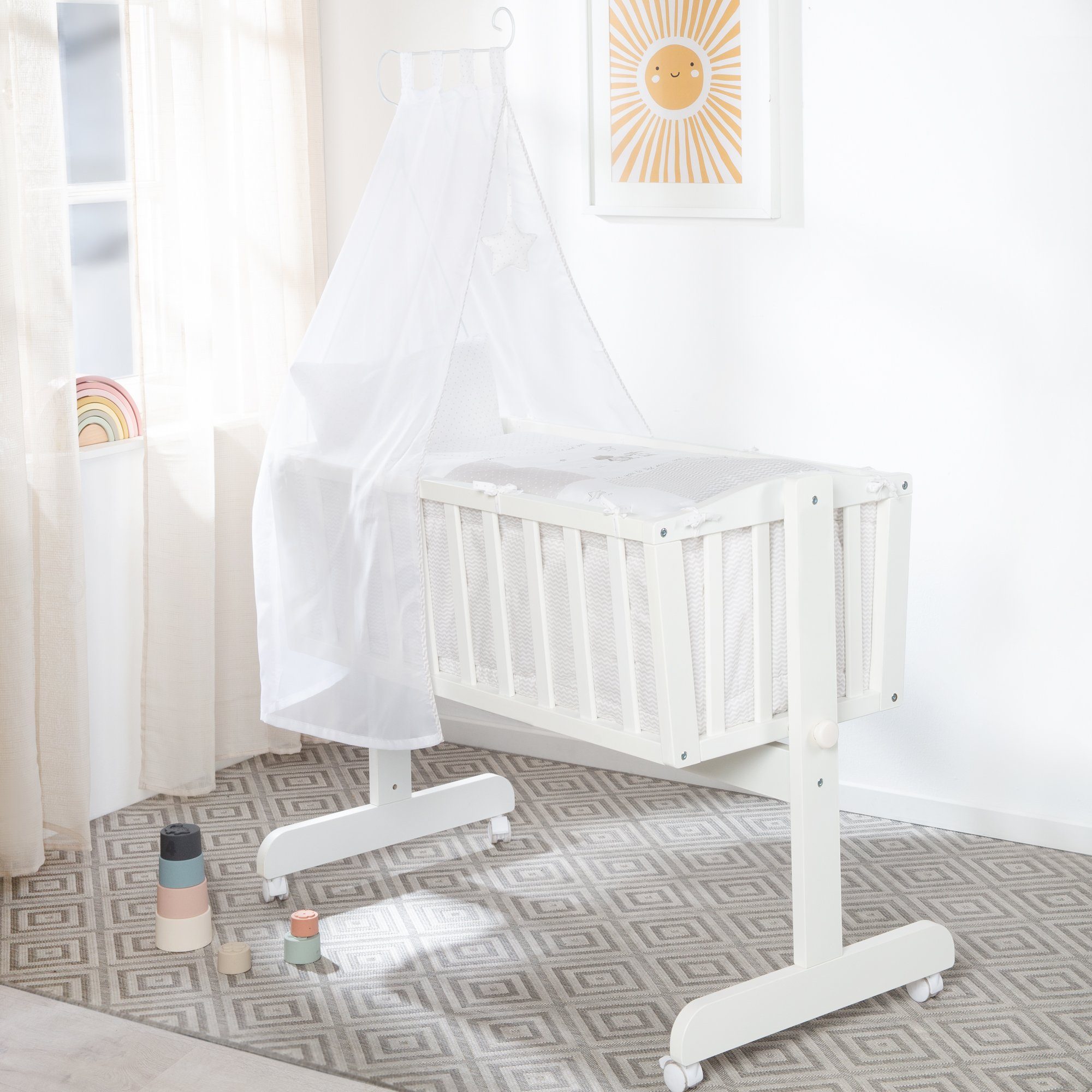 roba® Stubenbett Komplettwiegenset, inkl. textiler Ausstattung & Rollen