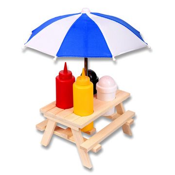 Schramm Gewürzbehälter Schramm® Gewürzständer Picknicktisch mit Sonnenschirm Menage Senf Ketchup Salz Pfeffer Spender BBQ Menage Gewürzhalter Gewürzregal 6-teiliges Set