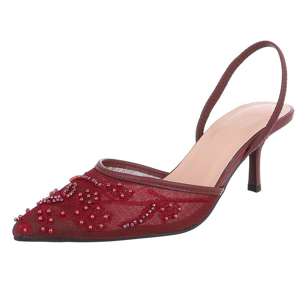 Ital-Design Damen Slingback-Pumps mit Perlenstickerei & High Heel Schnürpumps (92214490) Pfennig-/Stilettoabsatz Pumps in Bordeaux