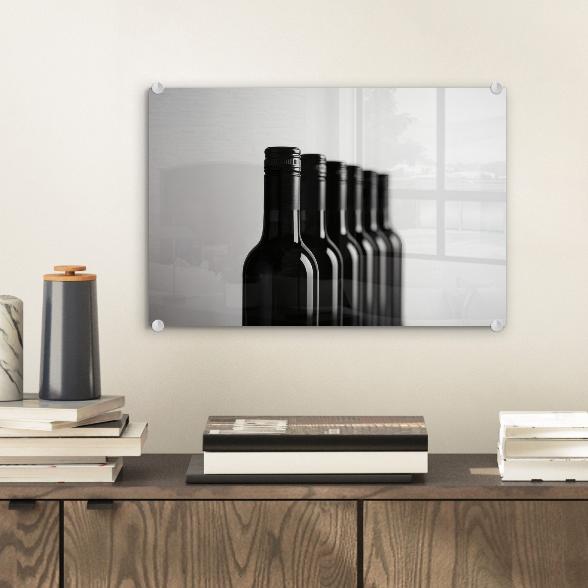 MuchoWow Acrylglasbild Weinflaschen - Schwarz - Minimalistisch, Inkl. Aufhä günstig online kaufen