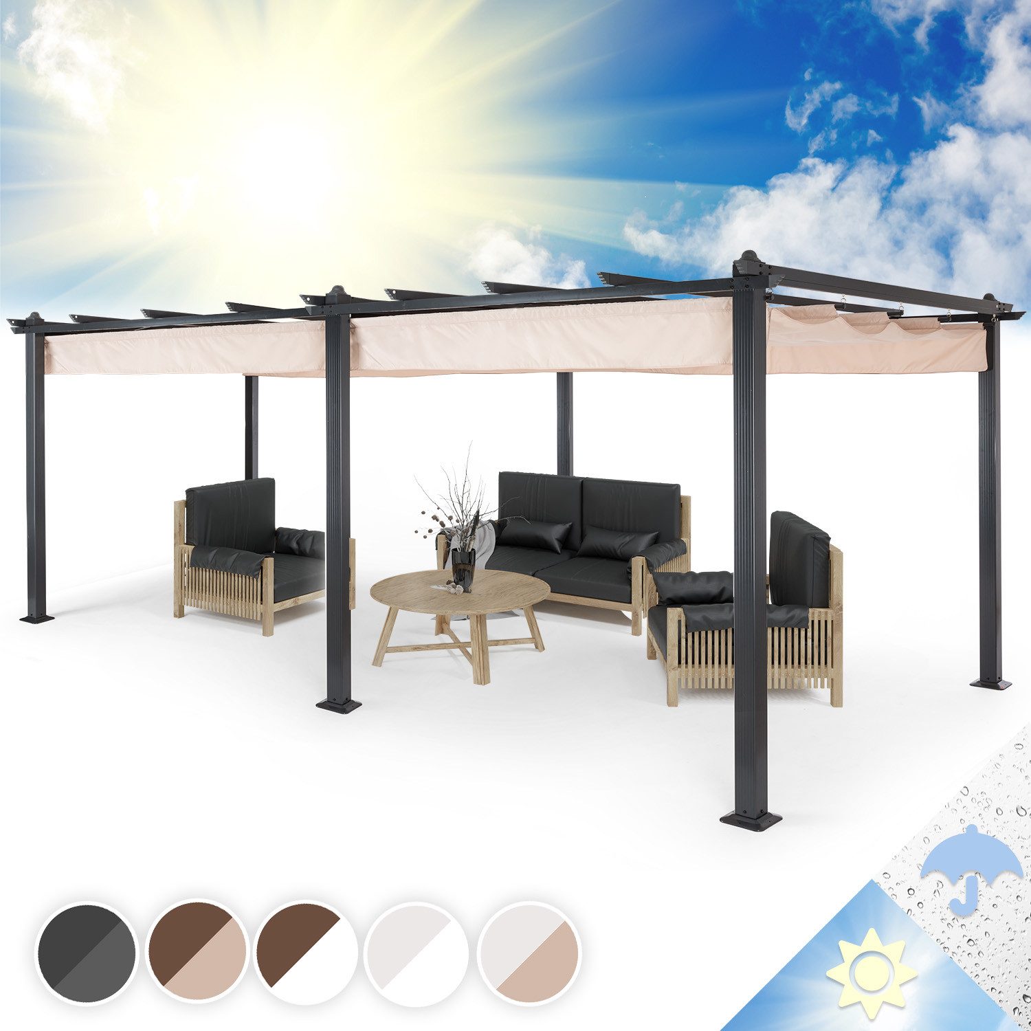 blumfeldt Pavillon Pantheon 3x6, (Set), Pergola Garten Zelt 3x6m wetterfest Outdoor