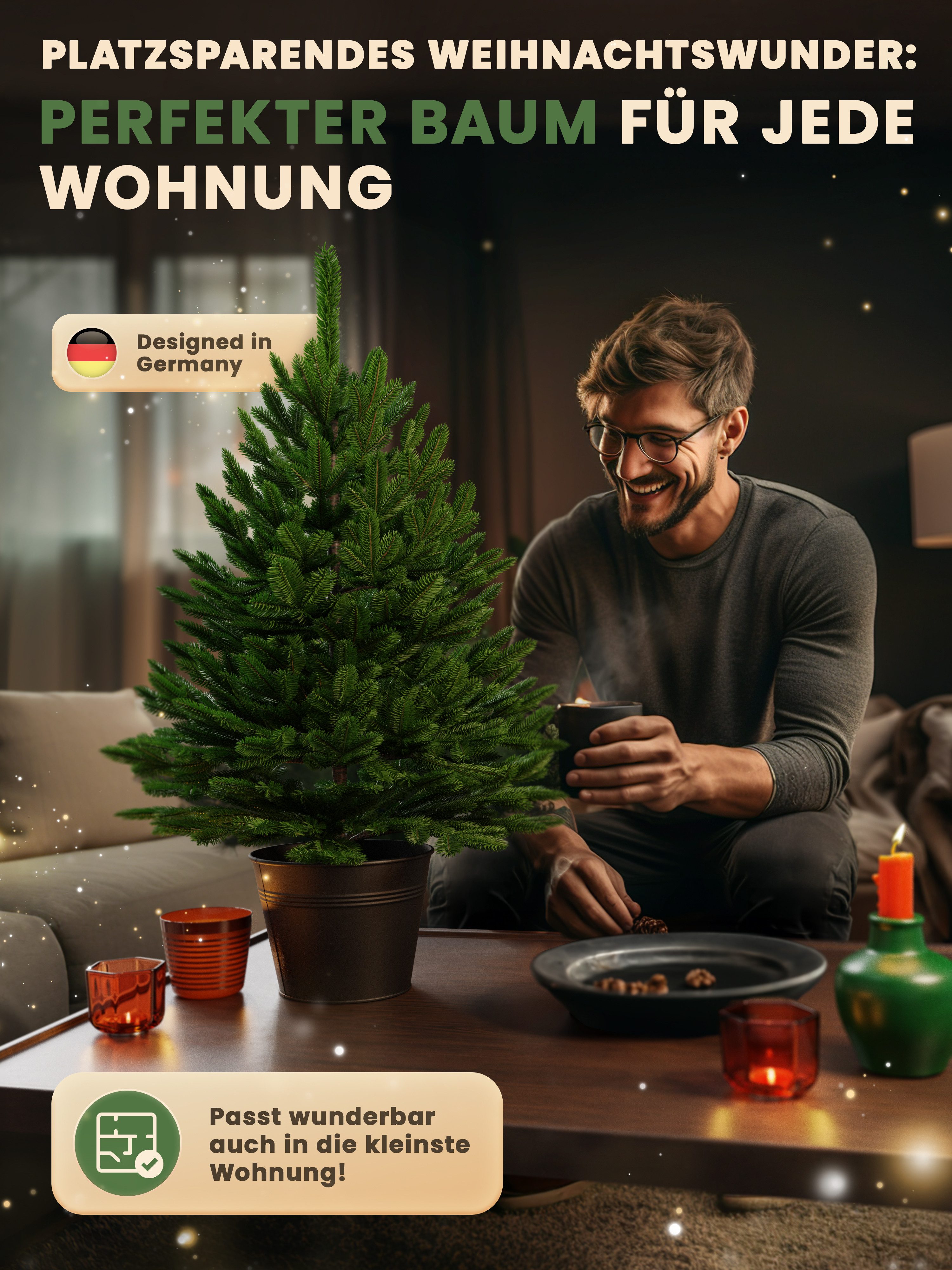 ArtiTree Künstlicher Weihnachtsbaum Künstliche Nordfichte im Topf - mit und ohne LED - 40, 60, 80 cm, Kleiner Topfbaum, 100 % PE-Spritzgussnadeln, Langlebig, Na – Bild 5 von 5