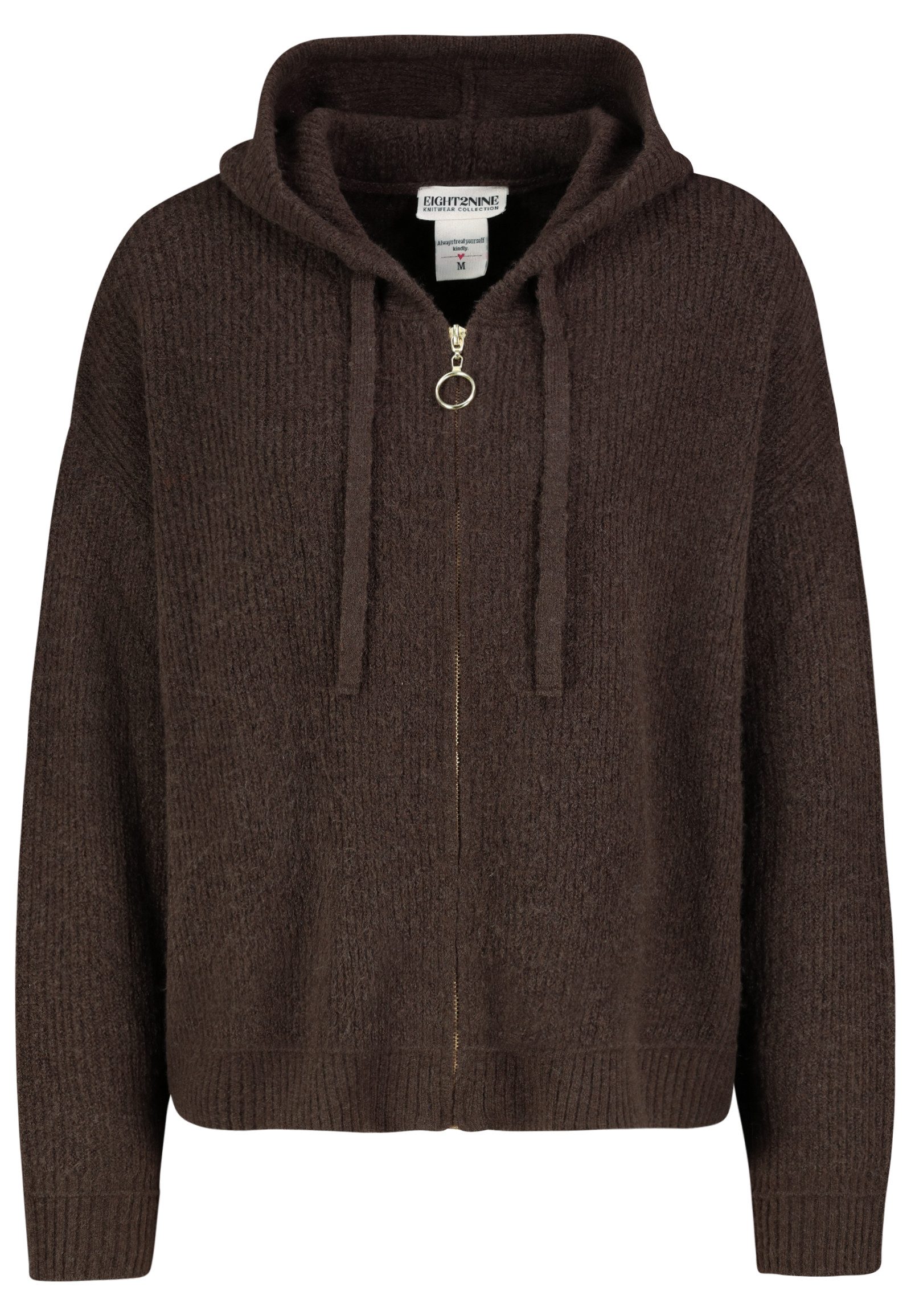 Eight2Nine Cardigan Kapuze Ring-Zipper Biesendetail für Damen (1-tlg) Flachstrickkordel, Rippensaum, Gerippte Ärmelabschlüsse