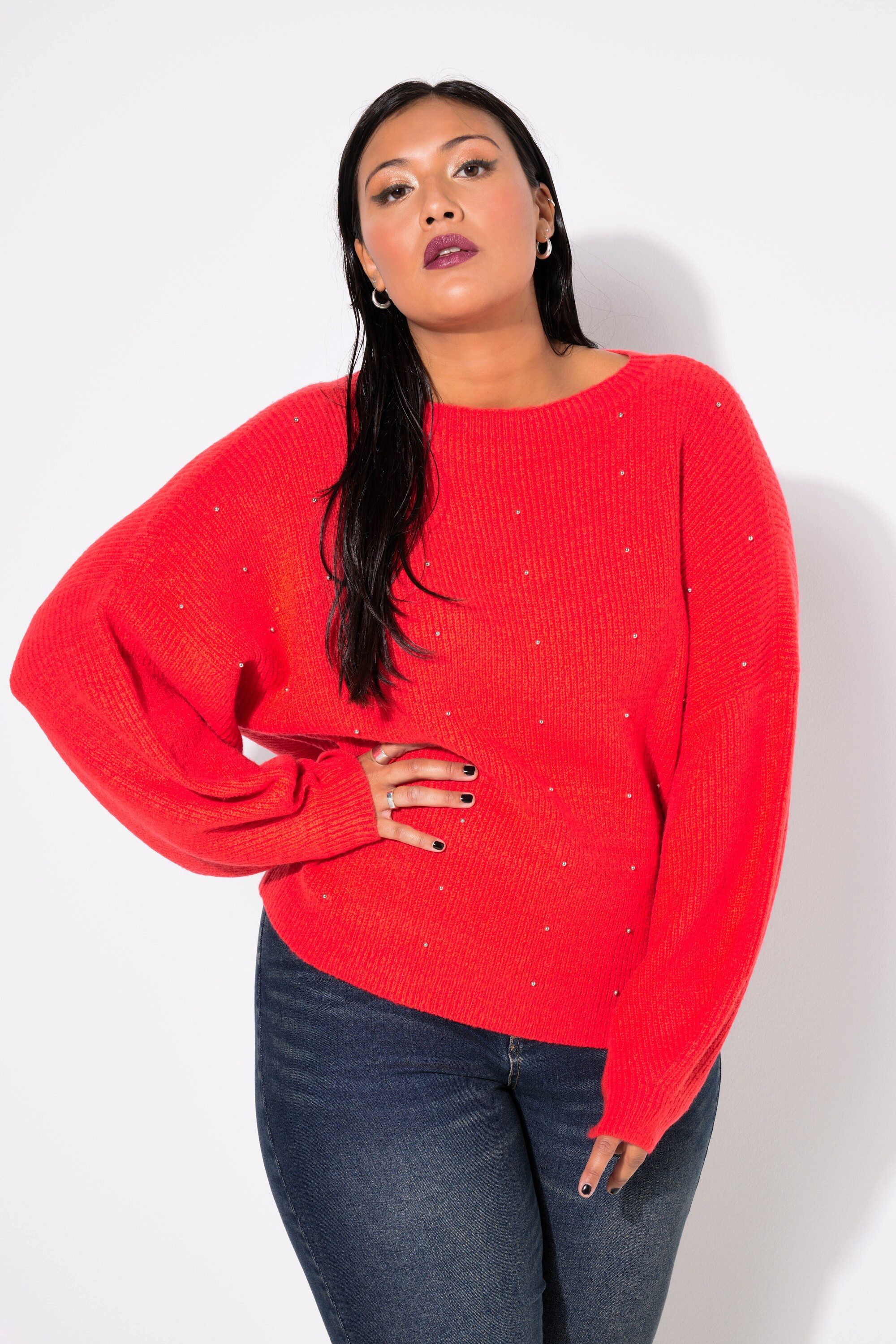 Strickpullover Pullover oversized Zierperlen