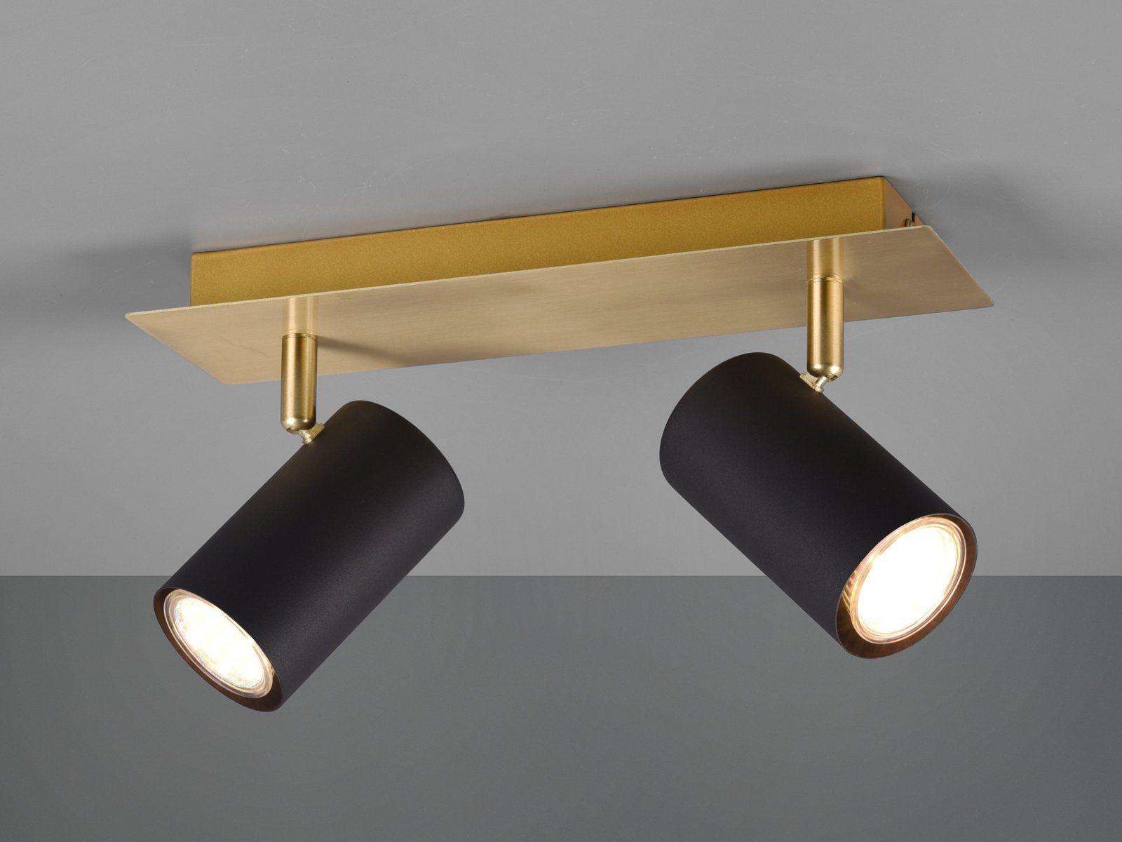 TRIO Leuchten LED Deckenstrahler, Dimmfunktion, LED wechselbar, Warmweiß, Decken-lampe innen Treppenhaus, Balkenlampe Schwarz Gold, Breite 30cm