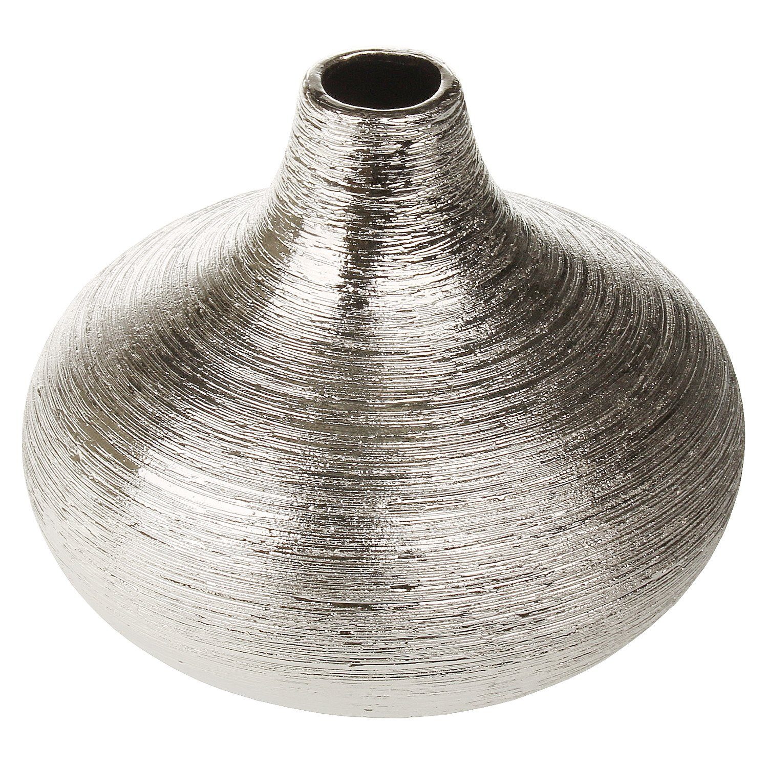 Macosa Home Dekovase (Standvase Blumenvase Wohndeko Wohnaccessoire), Design Deko-Vase 16x13 cm Silber Riffel Look