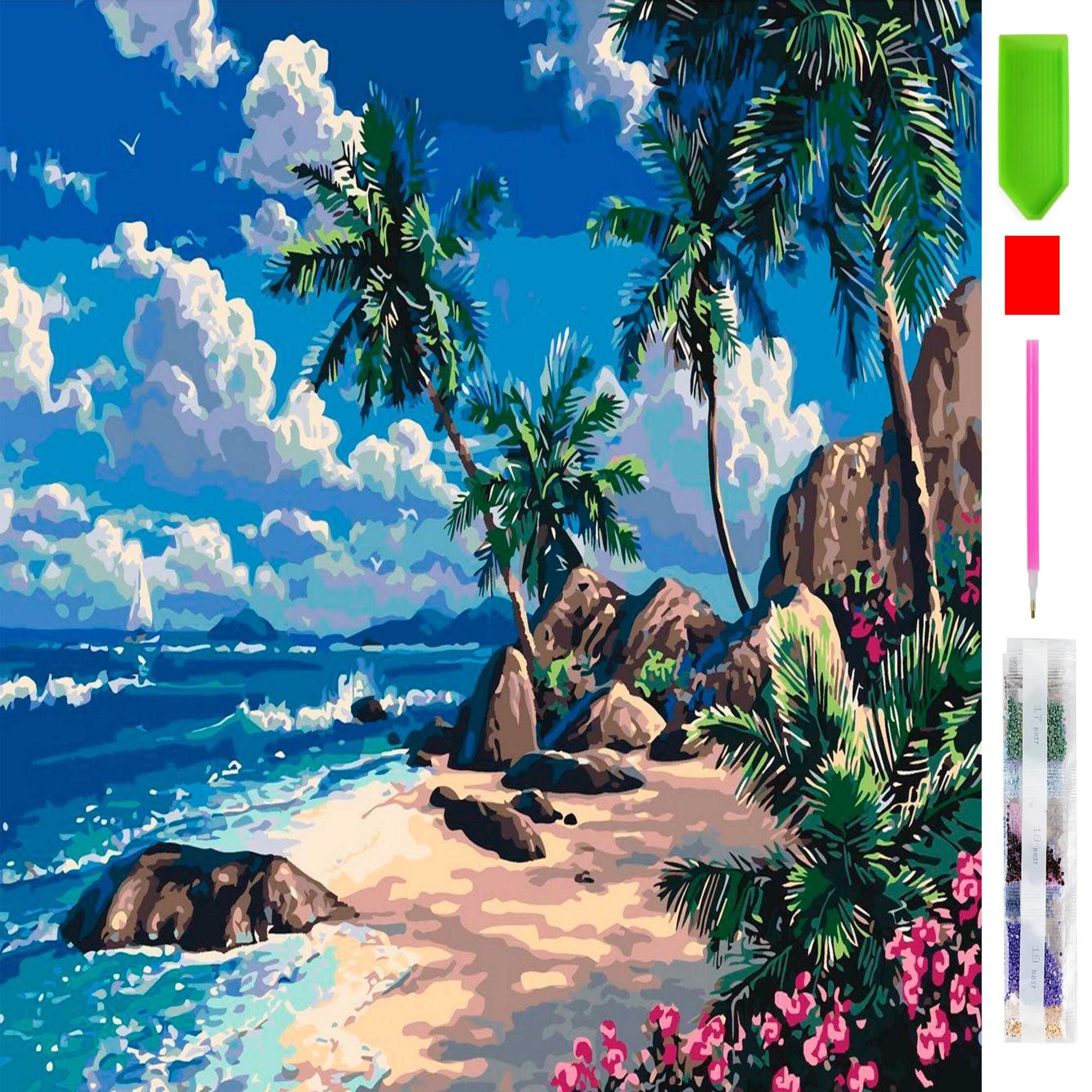 Malen nach Zahlen 5d Diamond Painting Palmen am Strand Malen nach Zahlen 30x40cm