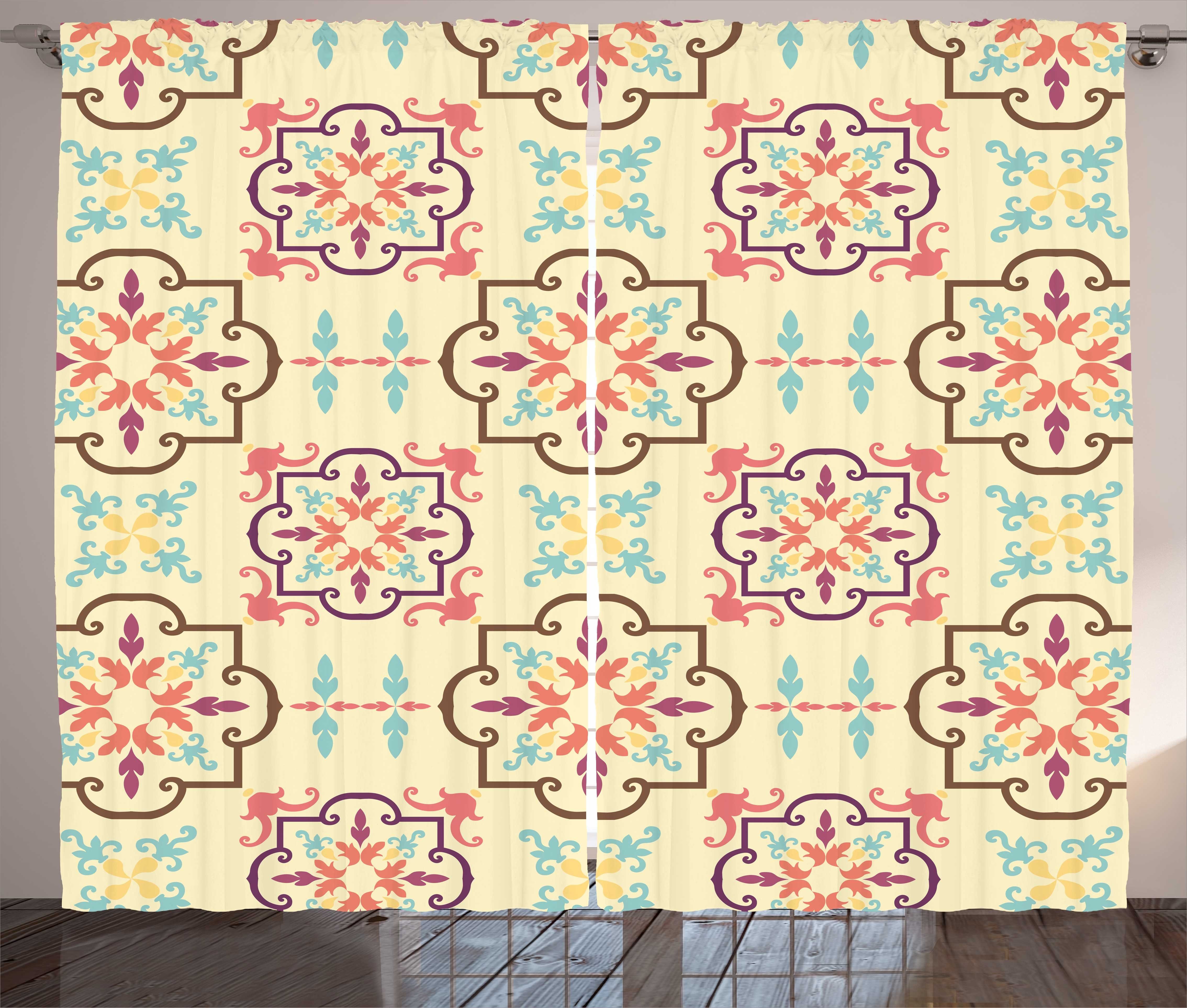 Gardine Schlafzimmer Kräuselband Vorhang mit Schlaufen und Haken, Abakuhaus, Geometrisch Art Floral Themed Entwurf