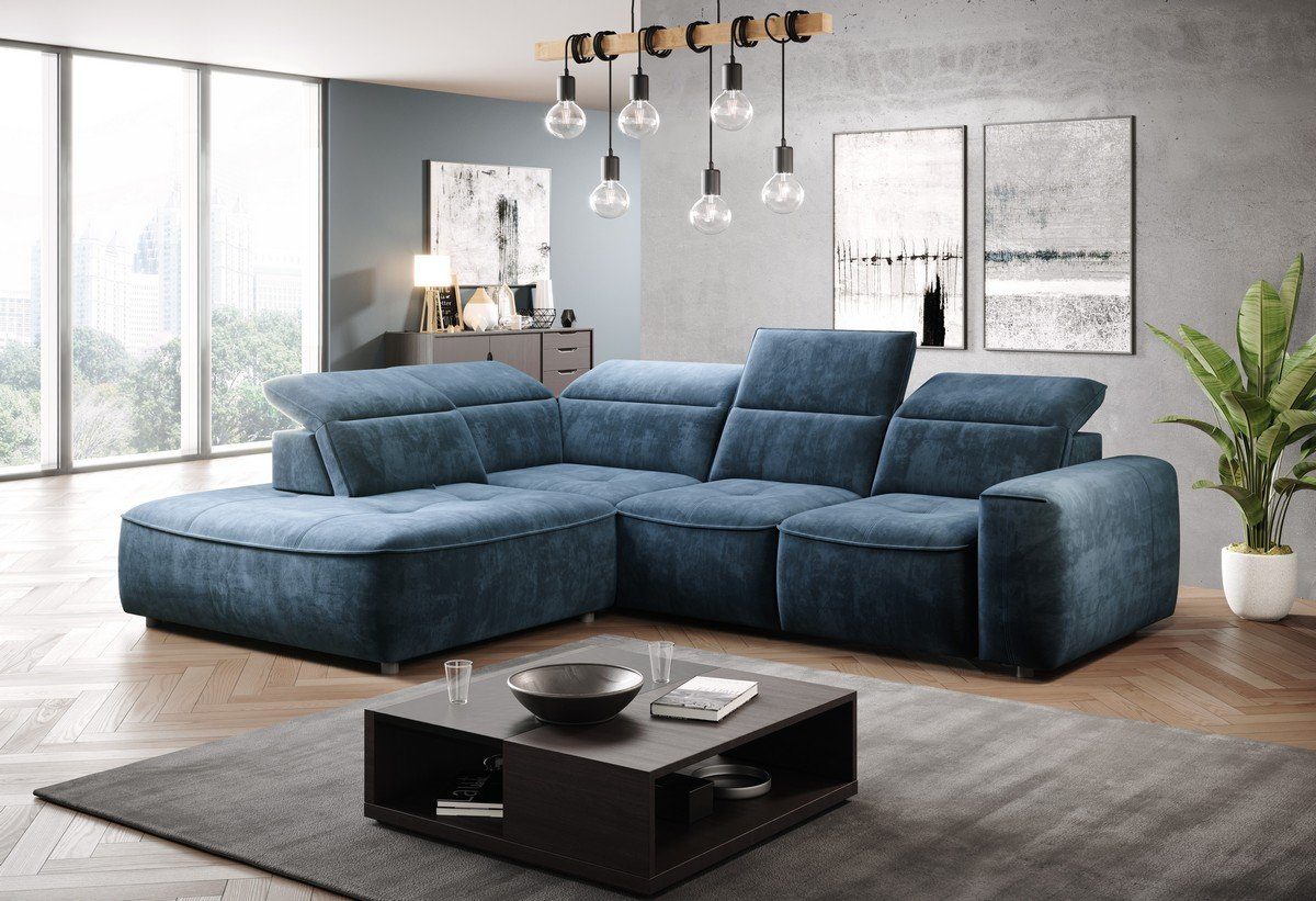 Sofa Dreams Ecksofa »Cosmo L Form blau«, elektrisch verstellbare sitze,  Bettkasten