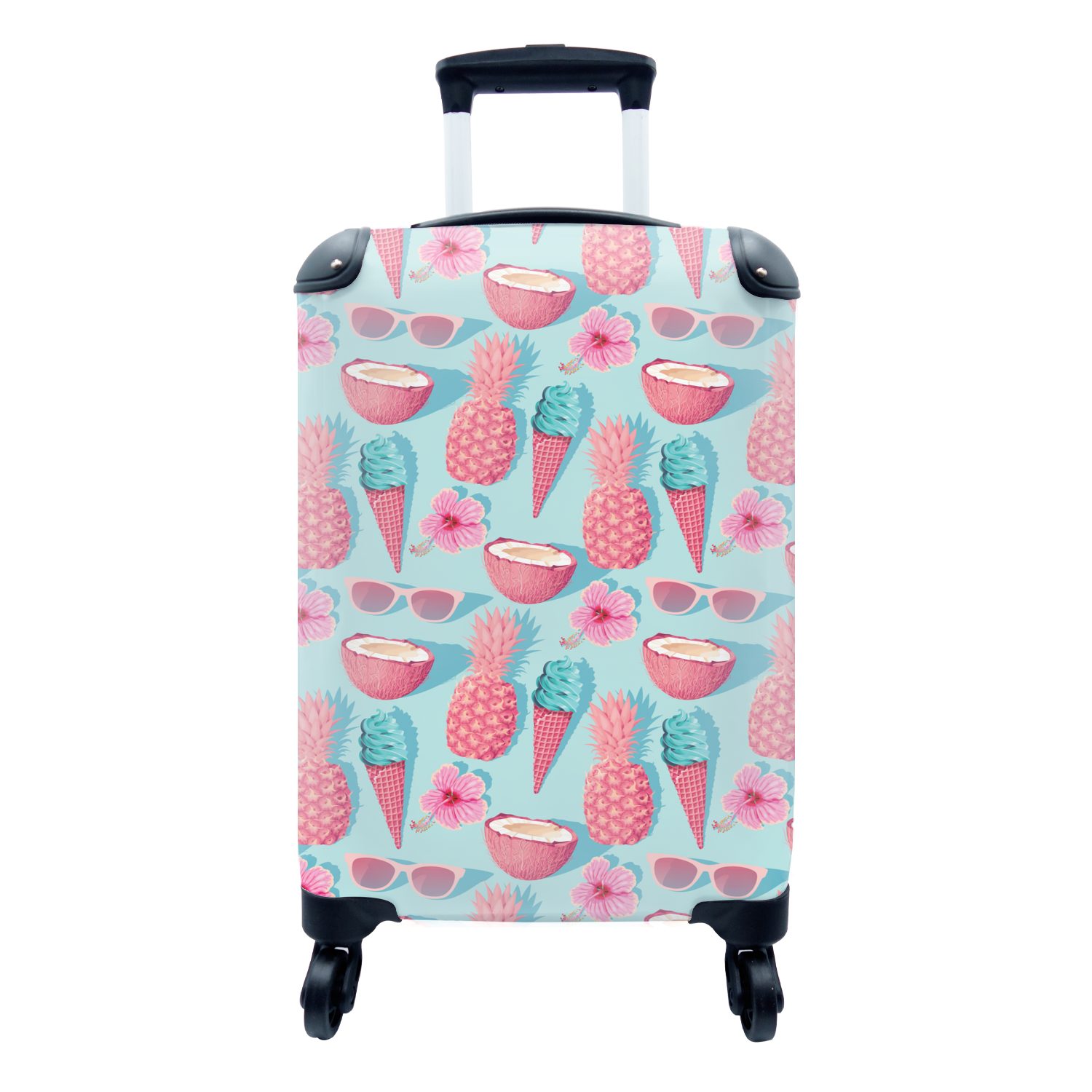 MuchoWow mit für Handgepäck rollen, Ferien, Rosa Blau, Reisetasche Reisekoffer Trolley, Rollen, - Handgepäckkoffer - Sommer 4