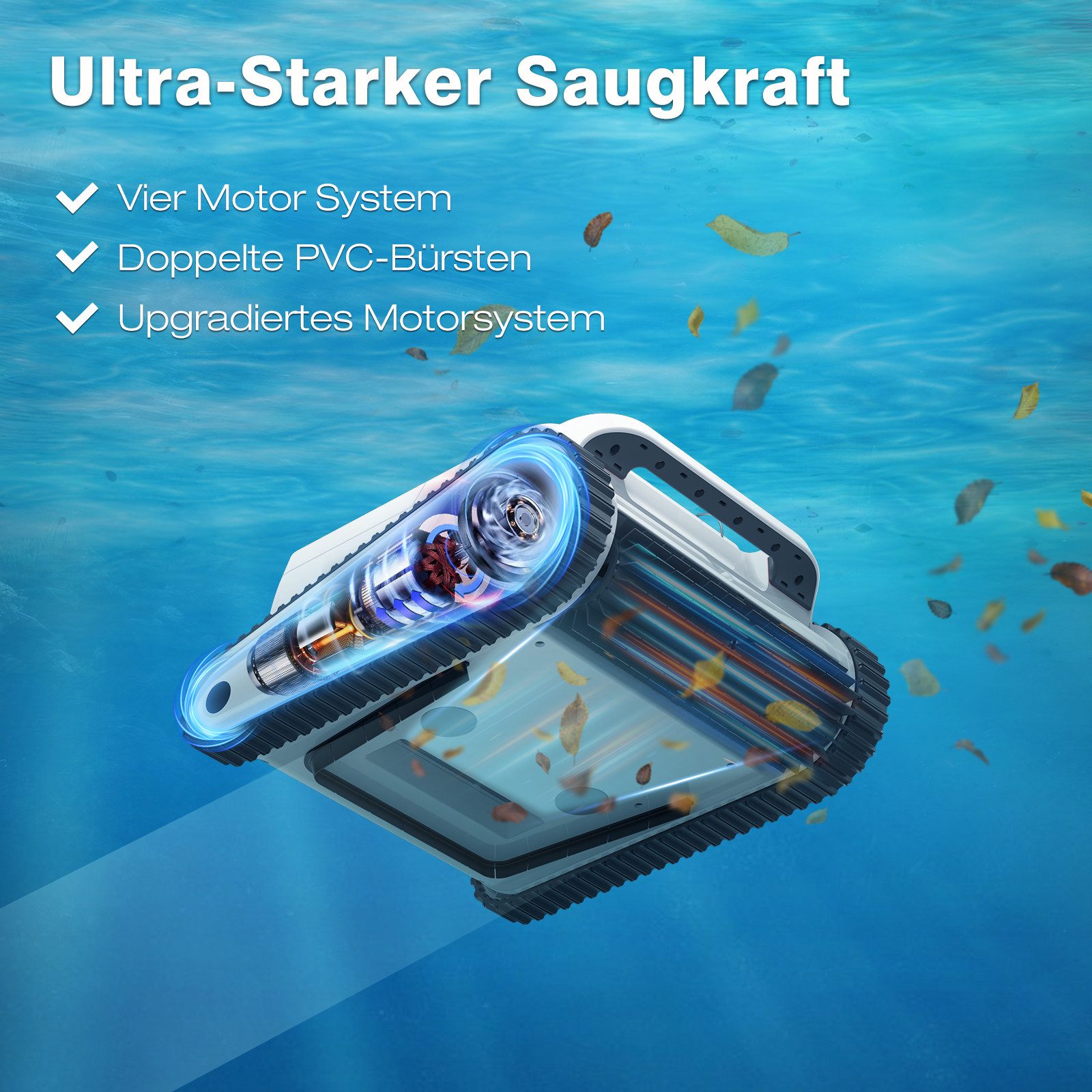 EVERCROSS BOT Poolroboter U8 für Boden und Wand, Kabellos Poolsauger bis 200m² Pools, 120 Min Akkulaufzeit, Intelligenter Navigation, mit App-Steuerung