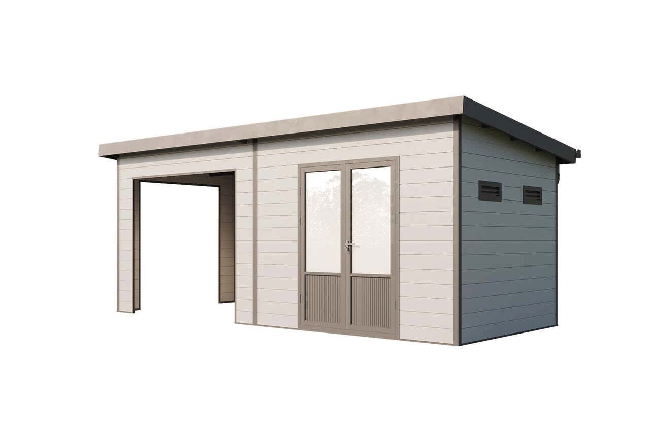 Finnhaus Wolff Gerätehaus Holz WPC Tona 6024 28 Hellgrau, BxT: 594x277 cm, in Naturbelassen mit 28mm Wandstärke