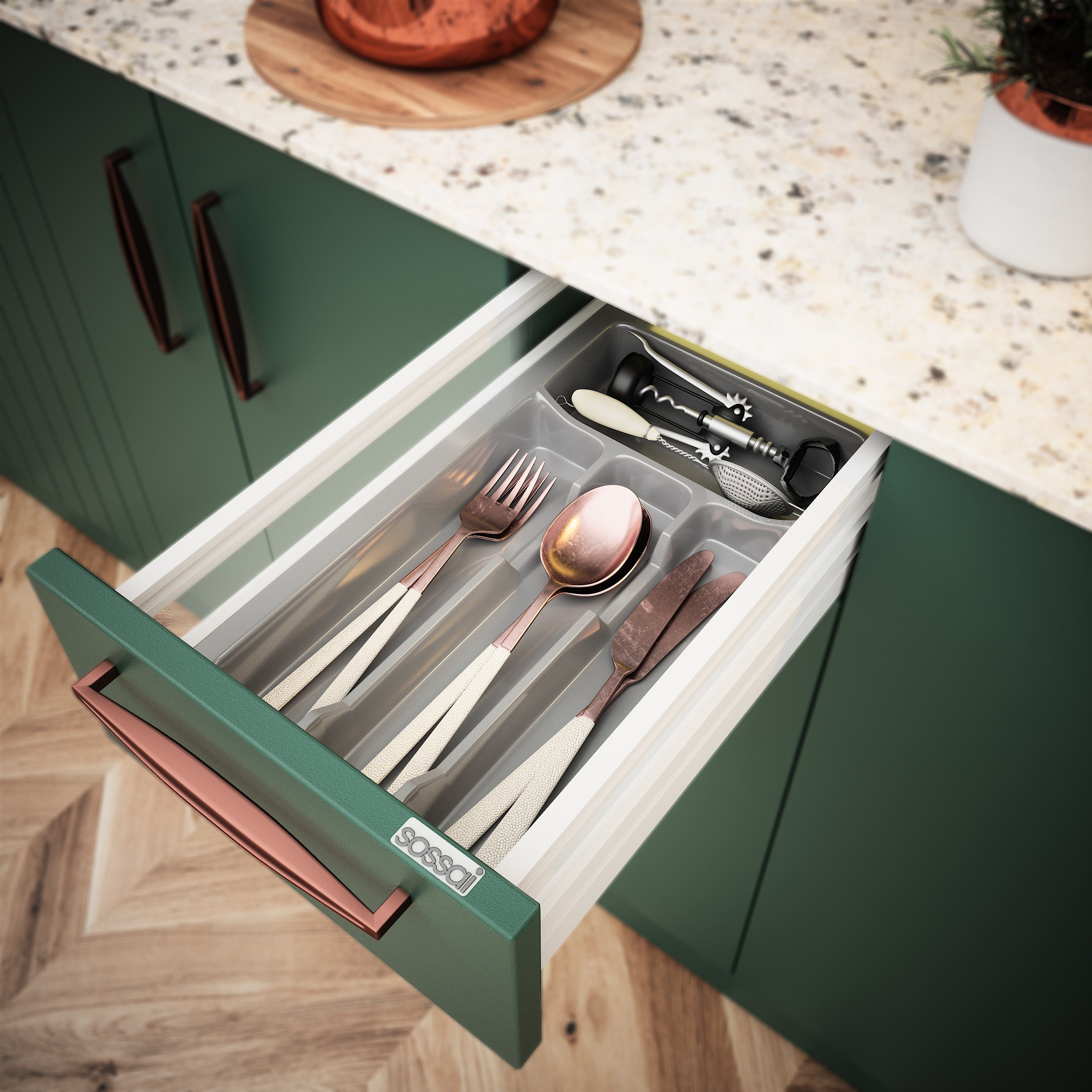 sossai® Besteckeinsatz Besteckkasten für Schubladen 30-90cm in Anthrazit, 2 günstig online kaufen