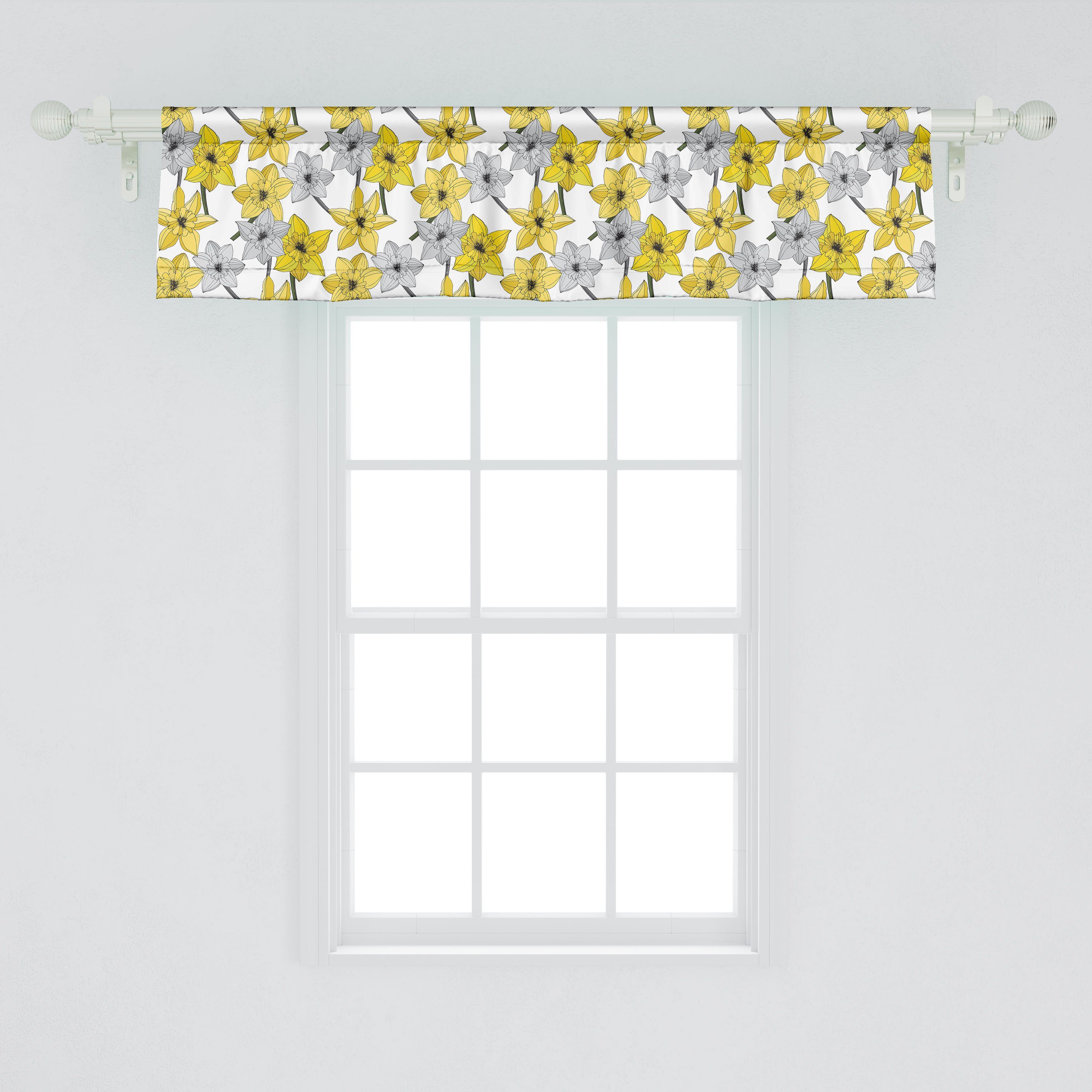 Scheibengardine Vorhang Stangentasche, für Volant Blumen Blumen Schlafzimmer Abakuhaus, Microfaser, Narzissen Küche mit Blühende Dekor