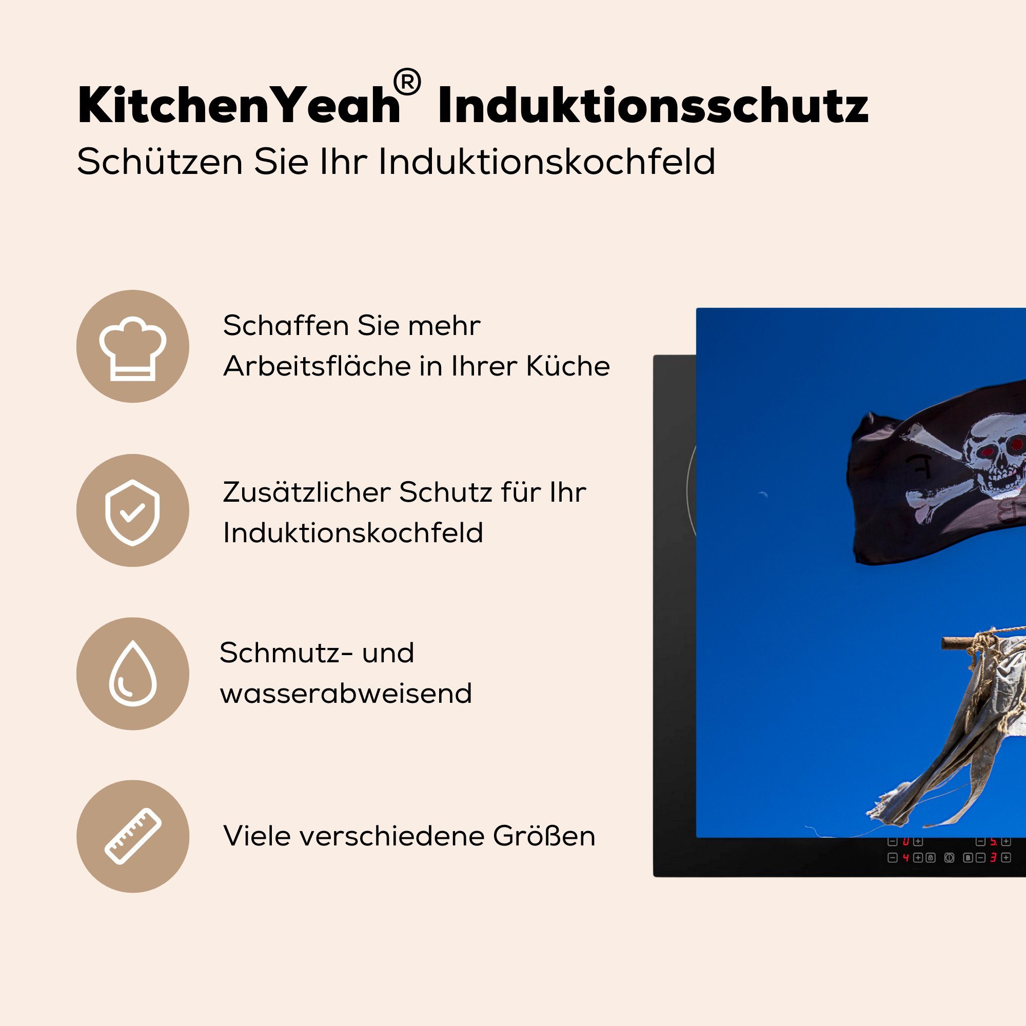 MuchoWow Herdblende-/Abdeckplatte Piratenflagge am Mast, für küche, die 81x52 (1 Vinyl, Ceranfeldabdeckung Schutz cm, Induktionskochfeld tlg)