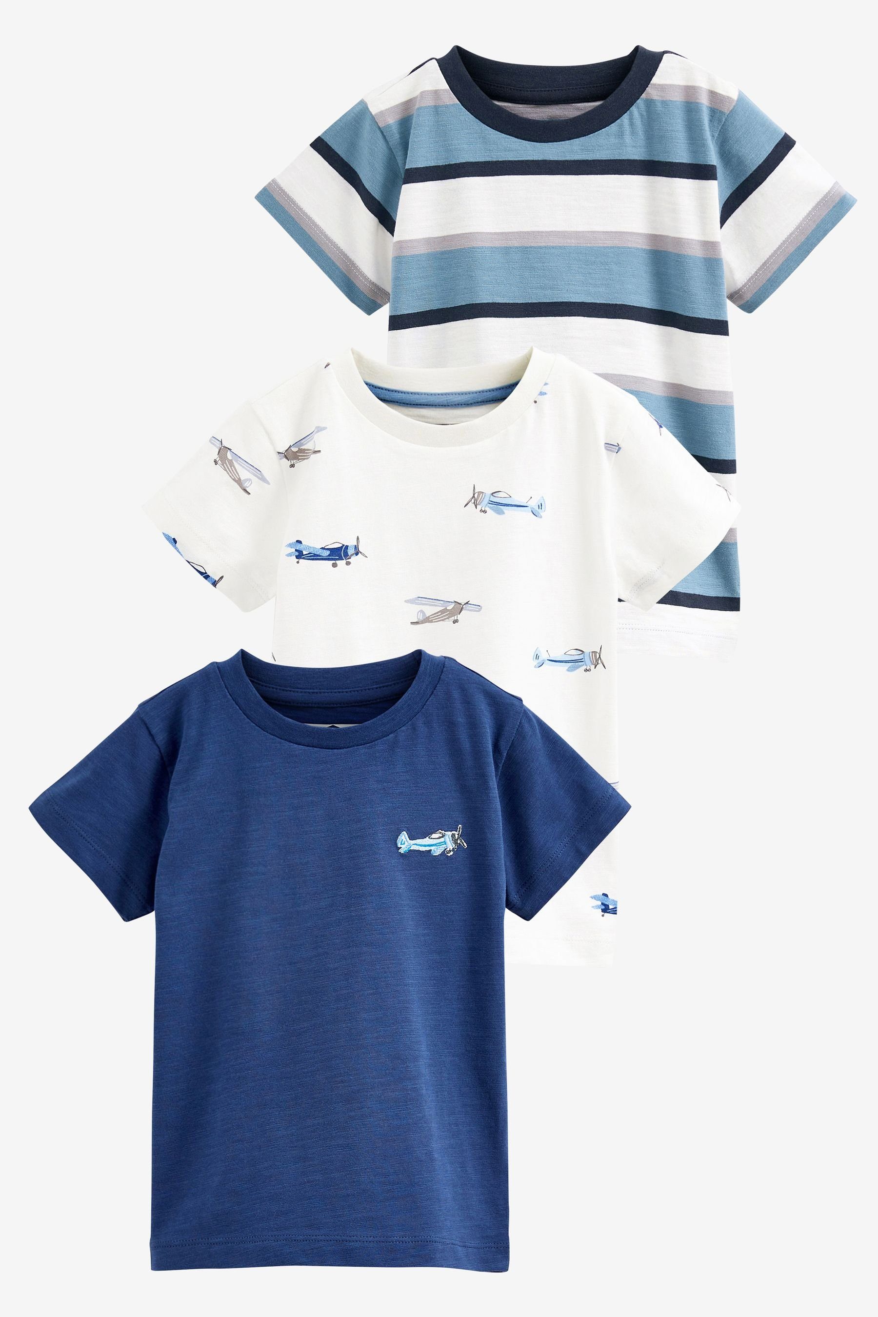 Next T-Shirt Kurzarm-T-Shirts mit Figur im 3er-Pack (3-tlg) Blue/White Plane