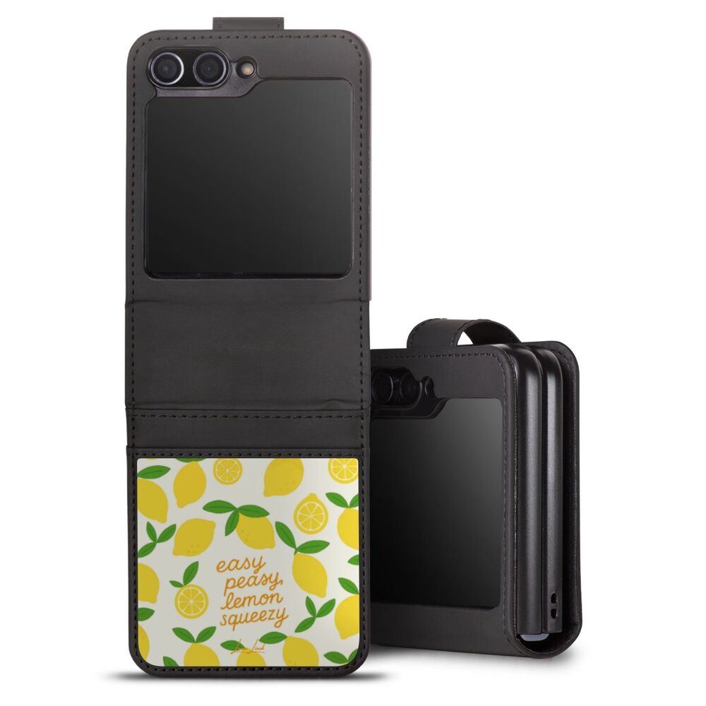DeinDesign Handyhülle Zitrone Spruch Statement Easy Peasy Lemon Queezy, Samsung Galaxy Z Flip 5 Hülle Handy Flip Case Wallet Cover