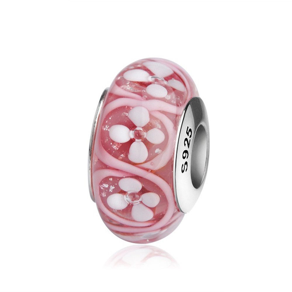 PANDACHARMS Bead Rosa Blumengirlande Glas Charm für Charm Armband, Hülse aus 925 Silber