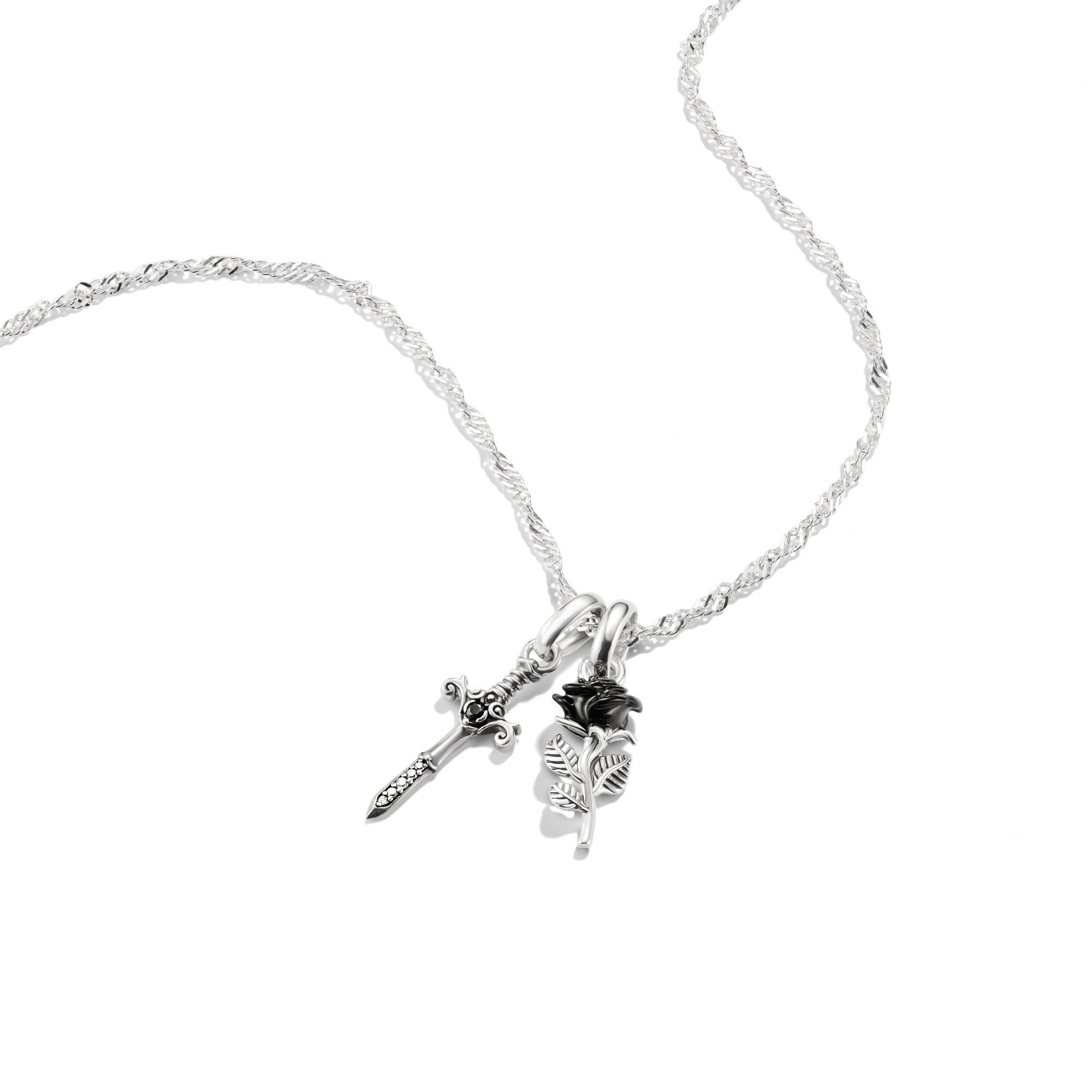 THOMAS SABO Kette mit Anhänger True Romance Halskette Schwert-Optik und Rose, mit Zirkonia (synth)